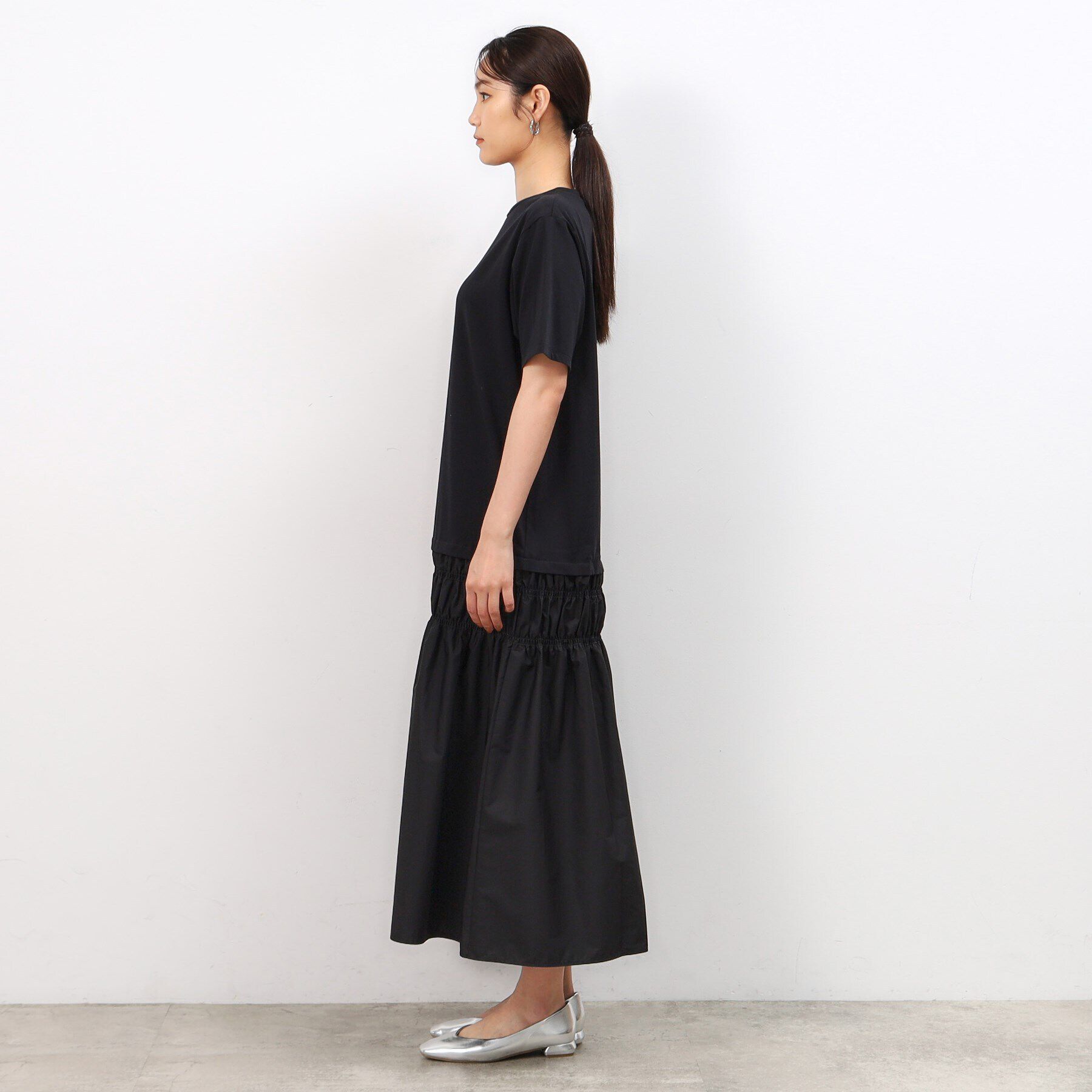 OPAQUE.CLIP「シャーリング切替ドッキングワンピース【洗濯機洗い可】」|ワンピース|