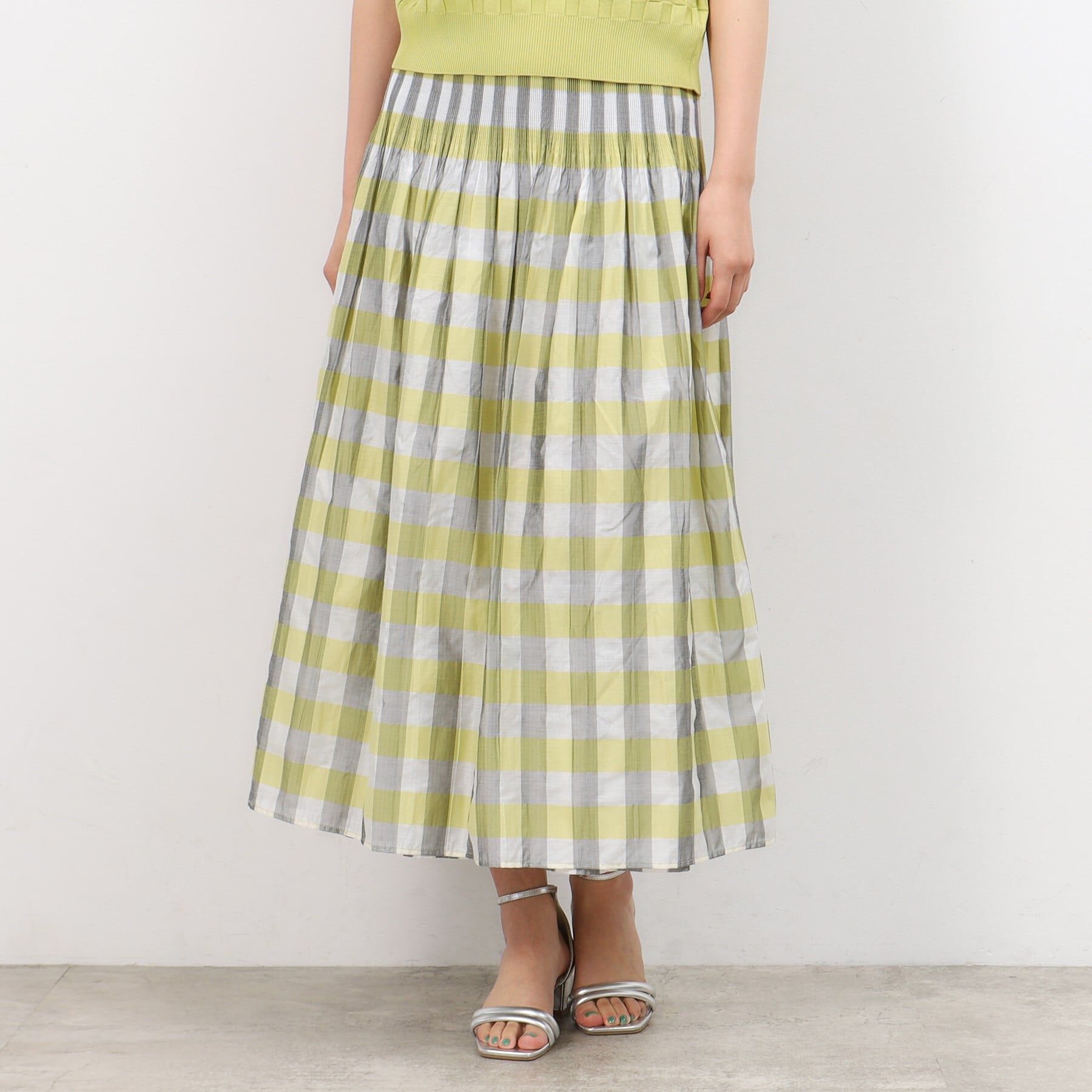 OPAQUE.CLIP「【リバーシブル】チェック／ストライプフレアスカート【洗濯機洗い可】」|スカート|イエロー(231)