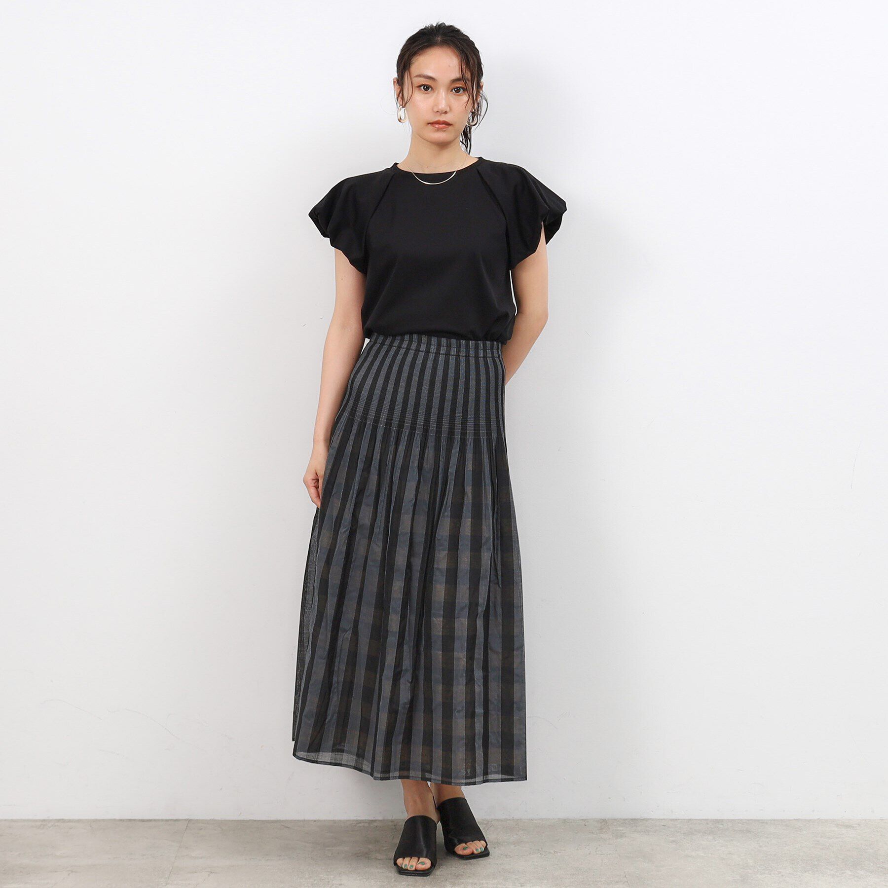 OPAQUE.CLIP「【リバーシブル】チェック／ストライプフレアスカート【洗濯機洗い可】」|スカート|