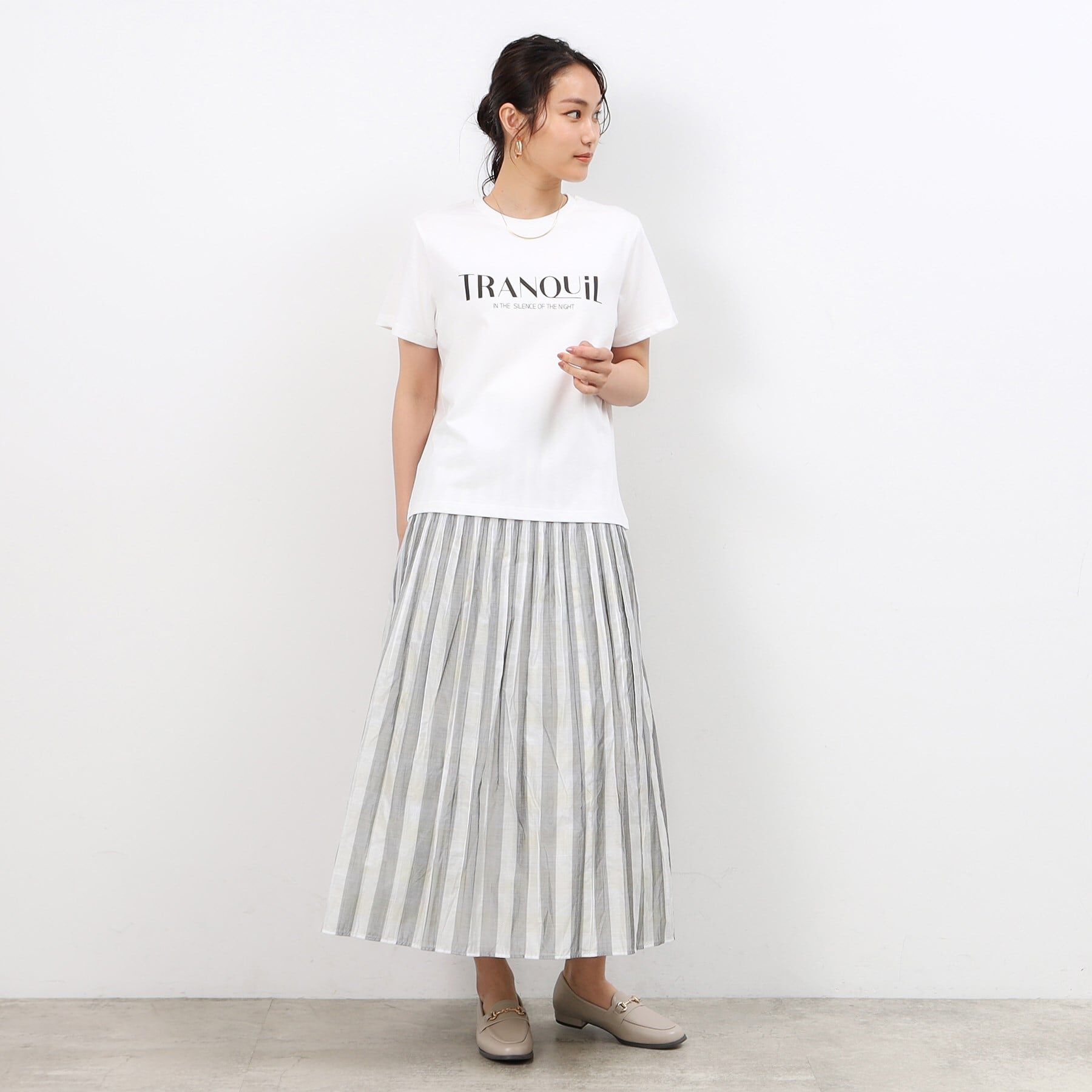 OPAQUE.CLIP「【リバーシブル】チェック／ストライプフレアスカート【洗濯機洗い可】」|スカート|