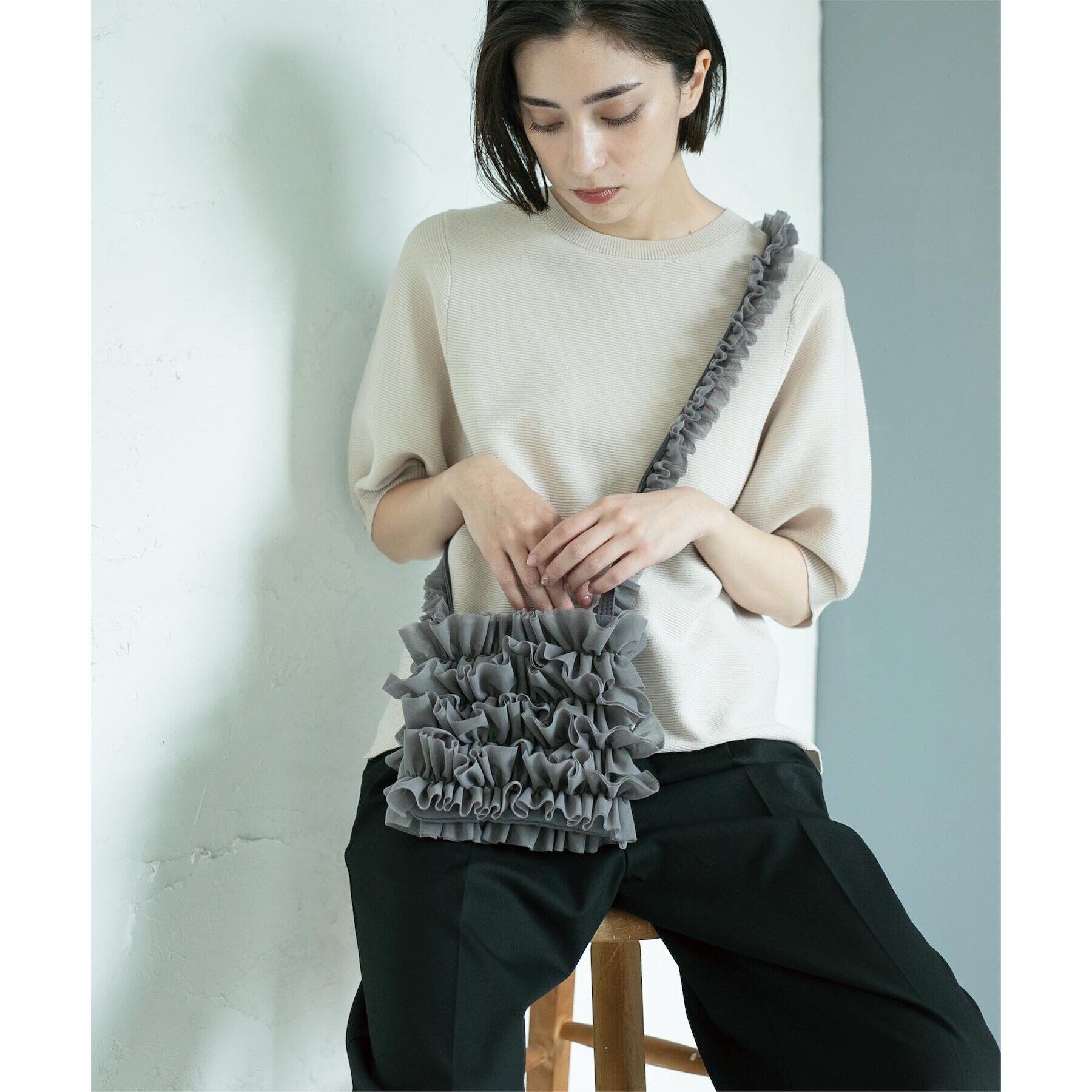 OPAQUE.CLIP「《6color/S-LLsize》ガーターボリュームスリーブニット【洗濯機洗い可/UVケア】」|ニット・セーター|