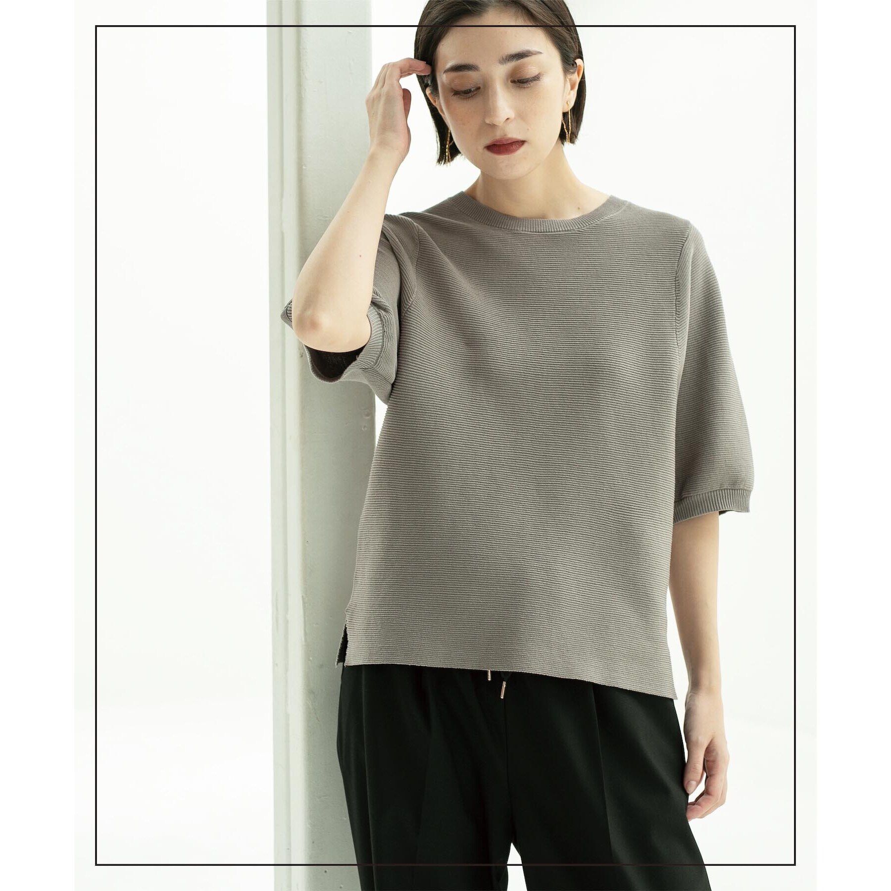 OPAQUE.CLIP「《6color/S-LLsize》ガーターボリュームスリーブニット【洗濯機洗い可/UVケア】」|ニット・セーター|