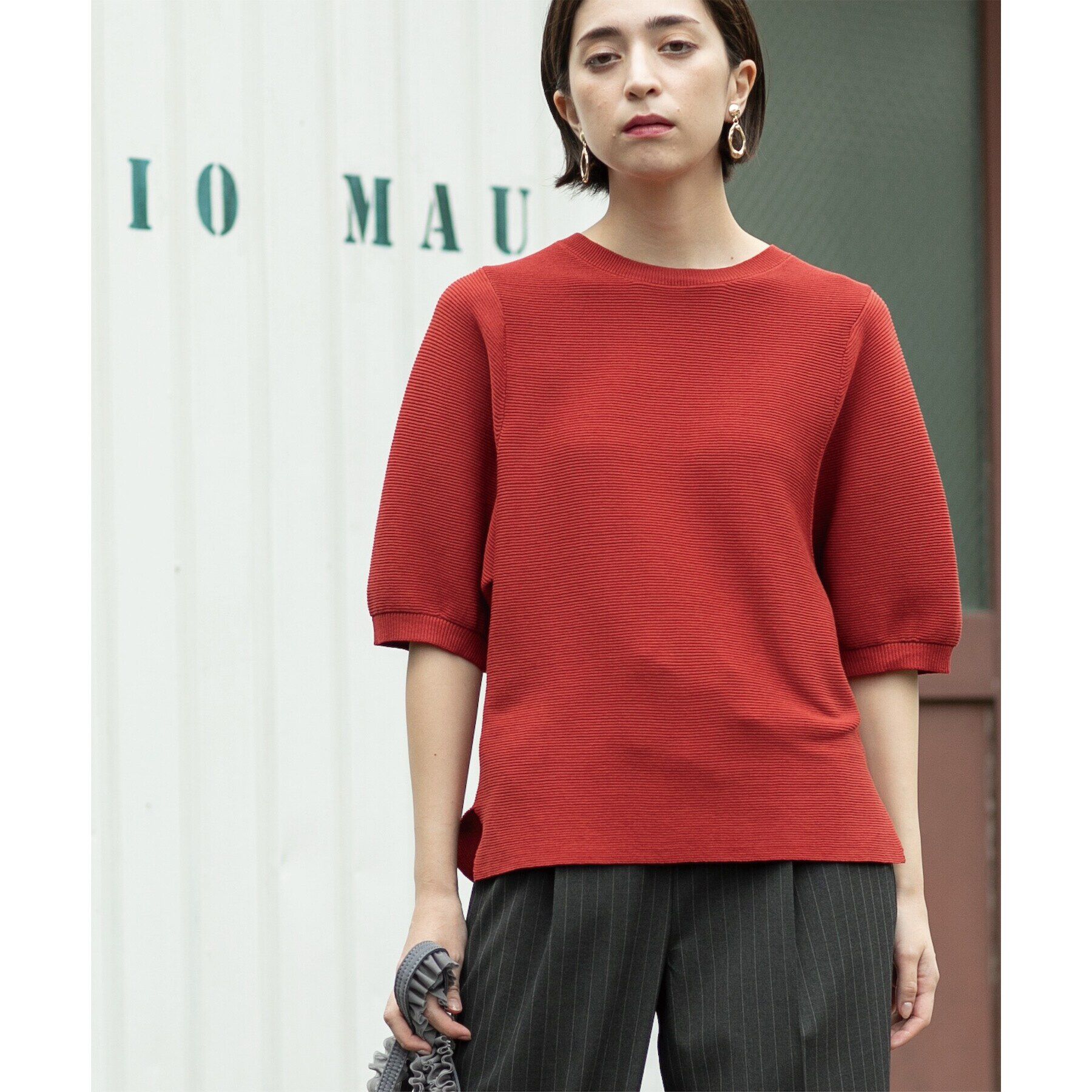 OPAQUE.CLIP「《6color/S-LLsize》ガーターボリュームスリーブニット【洗濯機洗い可/UVケア】」|ニット・セーター|