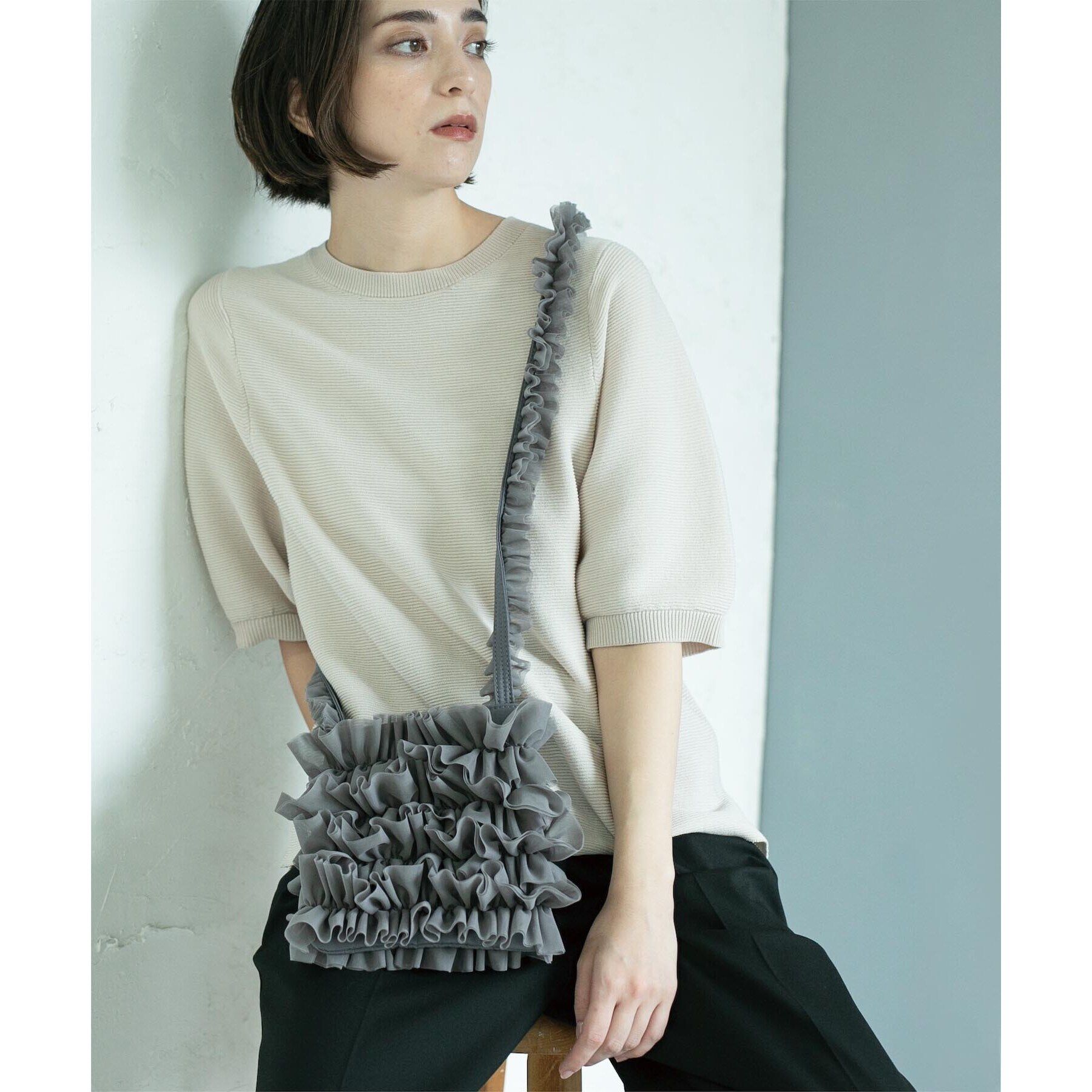 OPAQUE.CLIP「《6color/S-LLsize》ガーターボリュームスリーブニット【洗濯機洗い可/UVケア】」|ニット・セーター|