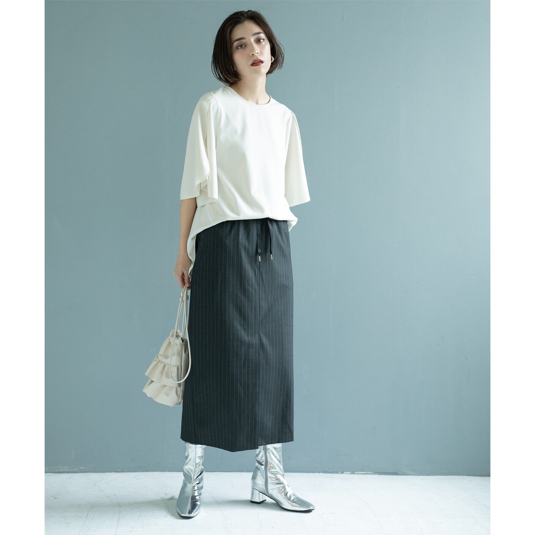 OPAQUE.CLIP「《美人百花掲載》ピンストライプイージーナロースカート【洗濯機洗い可】」|スカート|