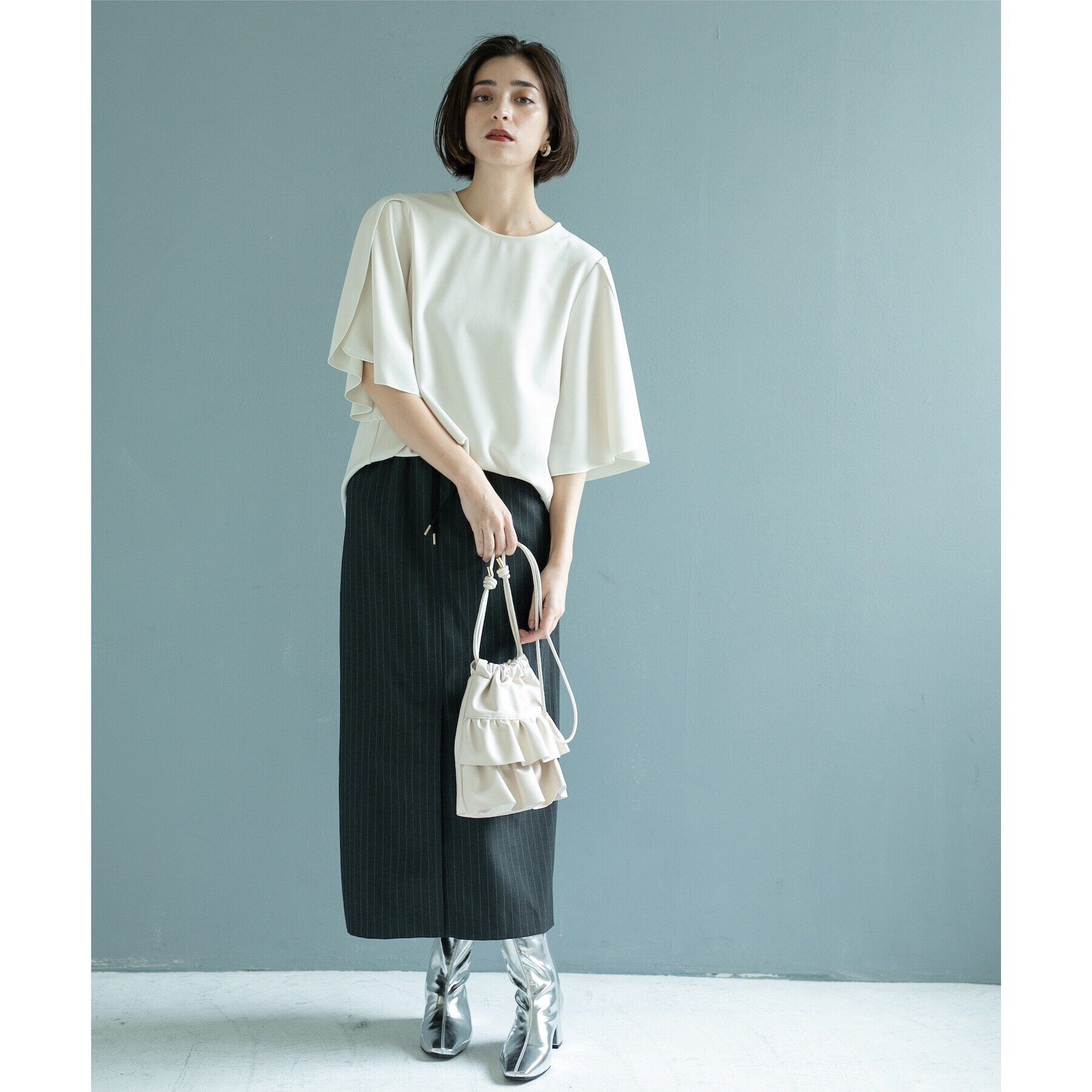 OPAQUE.CLIP「《美人百花掲載》ピンストライプイージーナロースカート【洗濯機洗い可】」|スカート|