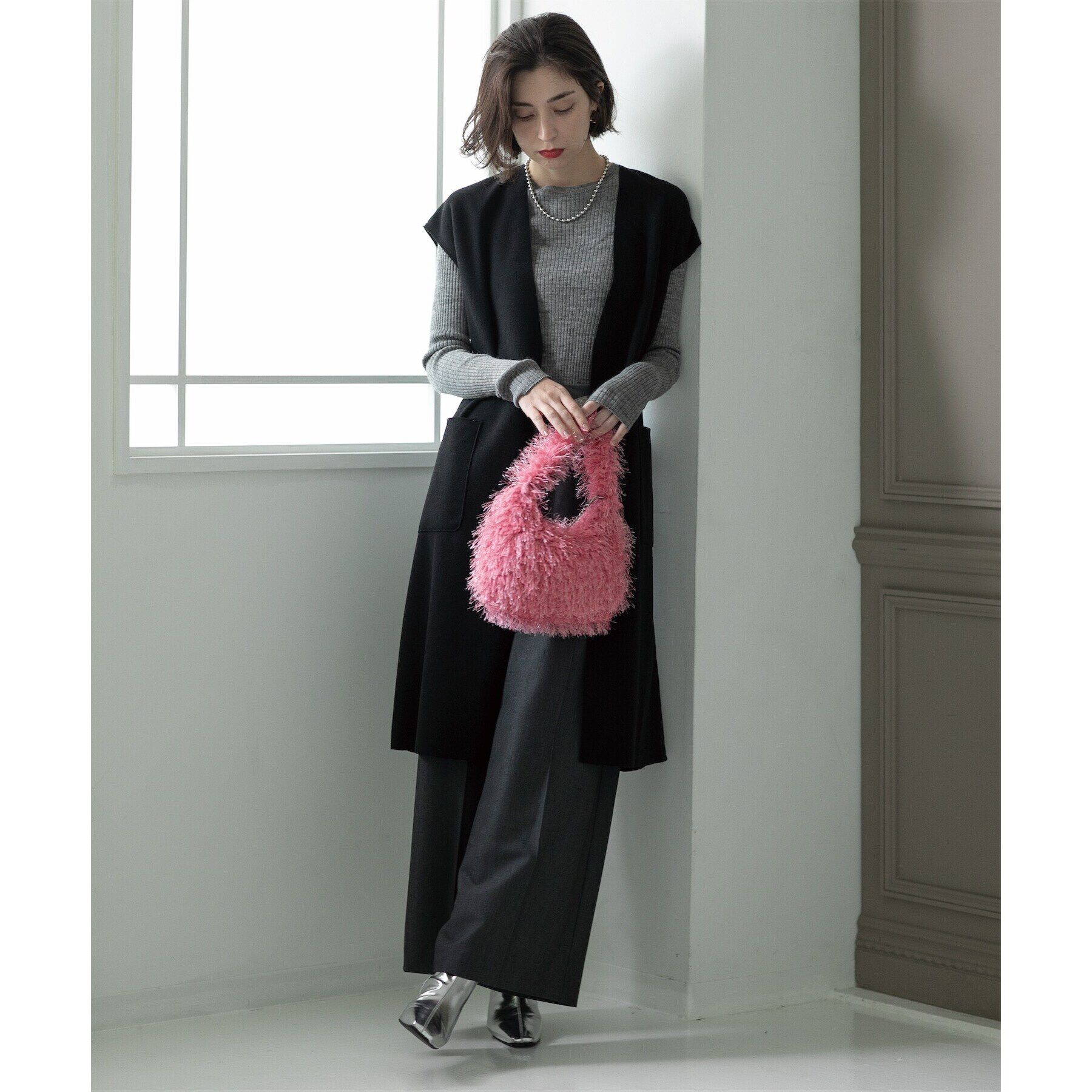 OPAQUE.CLIP「《5color》クルーネックシアーリブニット【洗濯機洗い可】」|ニット・セーター|