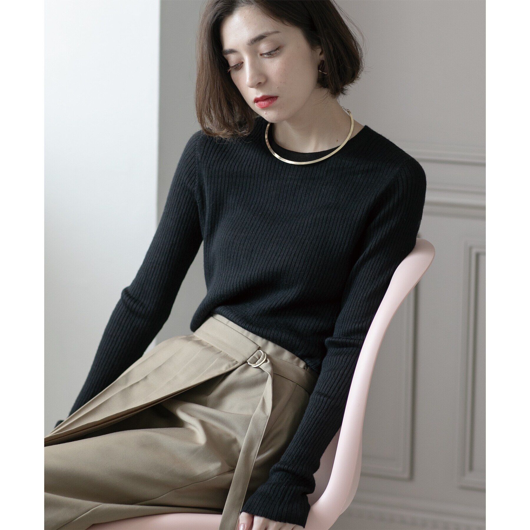 OPAQUE.CLIP「《5color》クルーネックシアーリブニット【洗濯機洗い可】」|ニット・セーター|