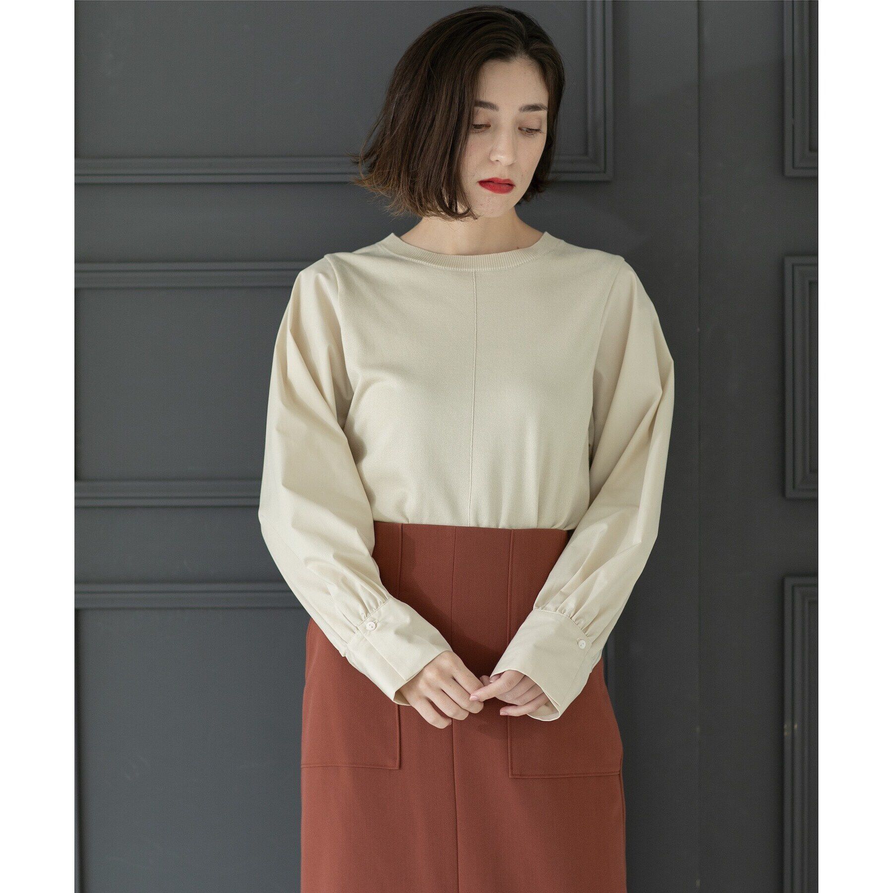 OPAQUE.CLIP「異素材切り替えニット【洗濯機洗い可】」|ニット・セーター|