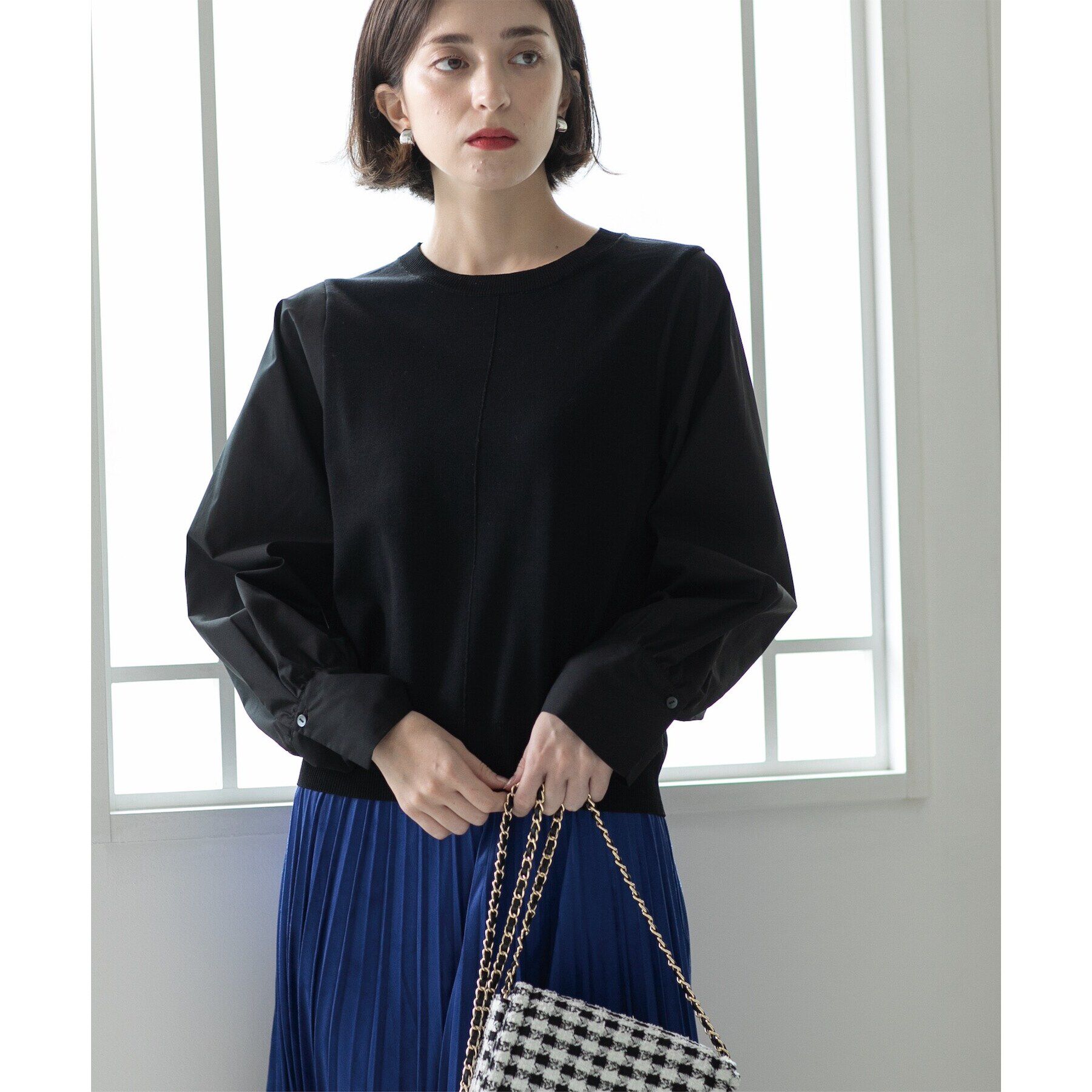 OPAQUE.CLIP「異素材切り替えニット【洗濯機洗い可】」|ニット・セーター|