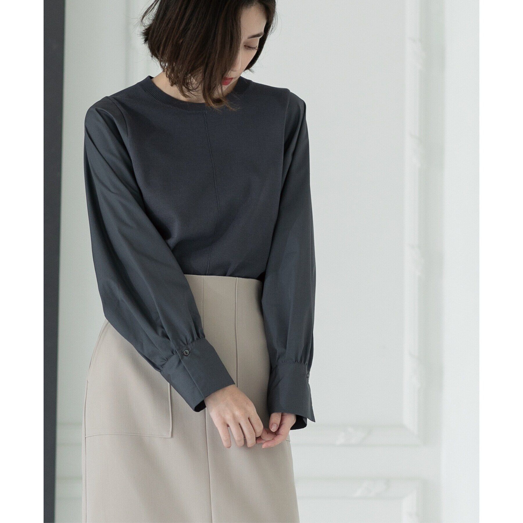 OPAQUE.CLIP「異素材切り替えニット【洗濯機洗い可】」|ニット・セーター|