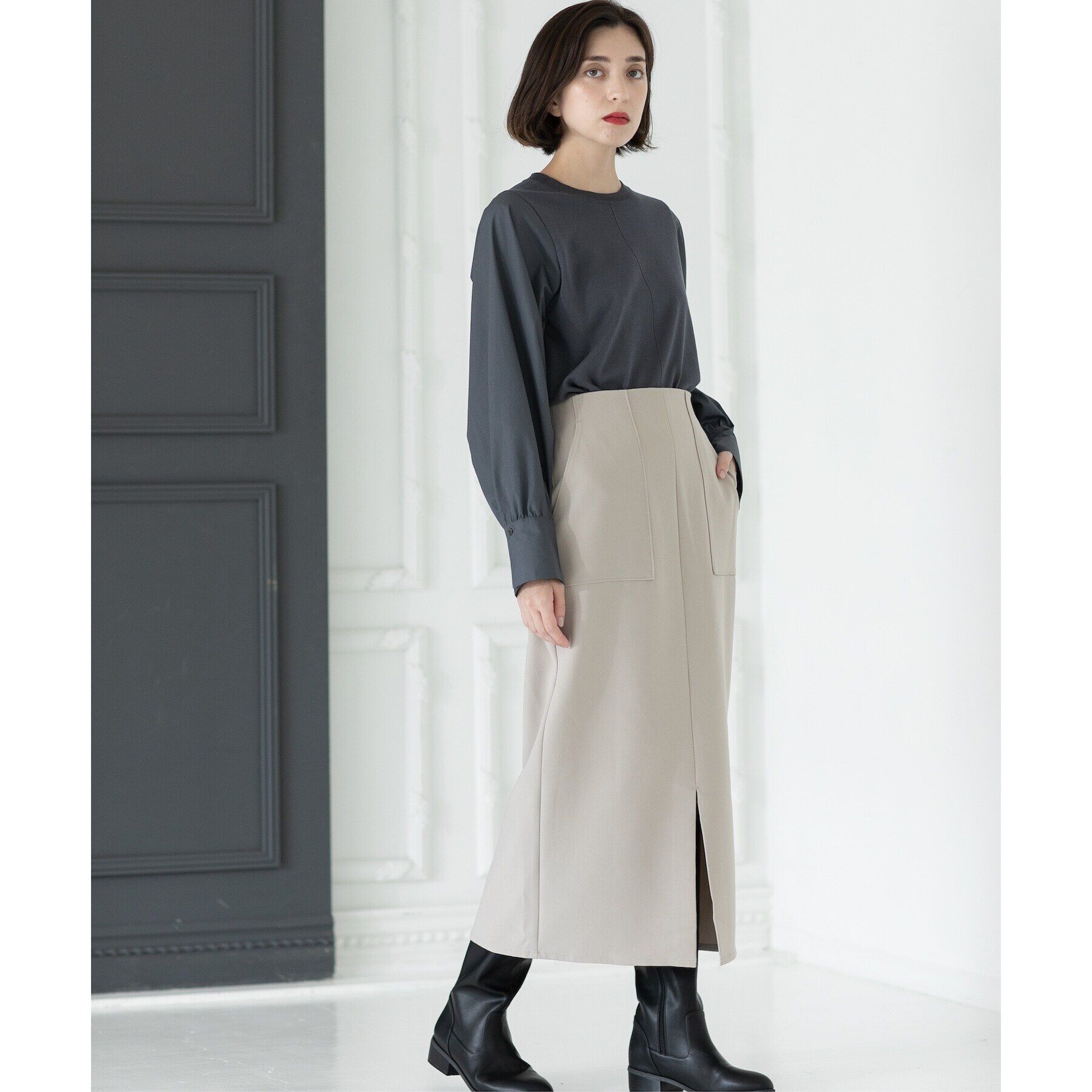 OPAQUE.CLIP「異素材切り替えニット【洗濯機洗い可】」|ニット・セーター|