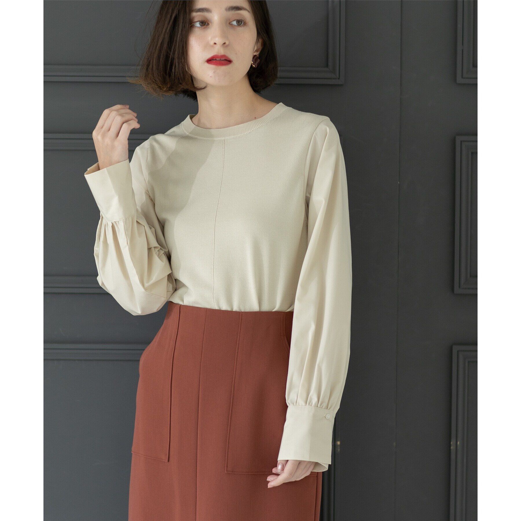 OPAQUE.CLIP「異素材切り替えニット【洗濯機洗い可】」|ニット・セーター|ライトベージュ(05