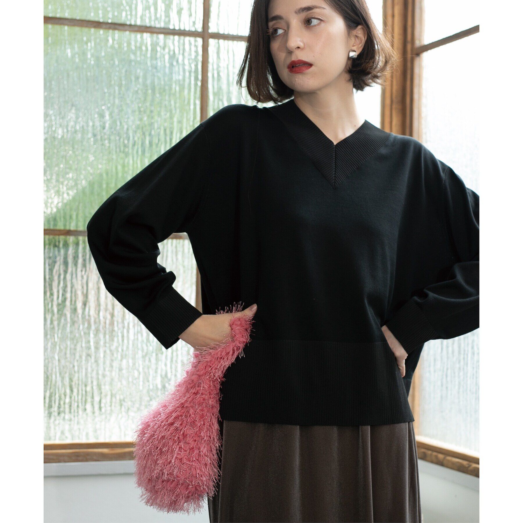 OPAQUE.CLIP「《5color》リブ使いVネックニット【洗濯機洗い可】」|ニット・セーター|