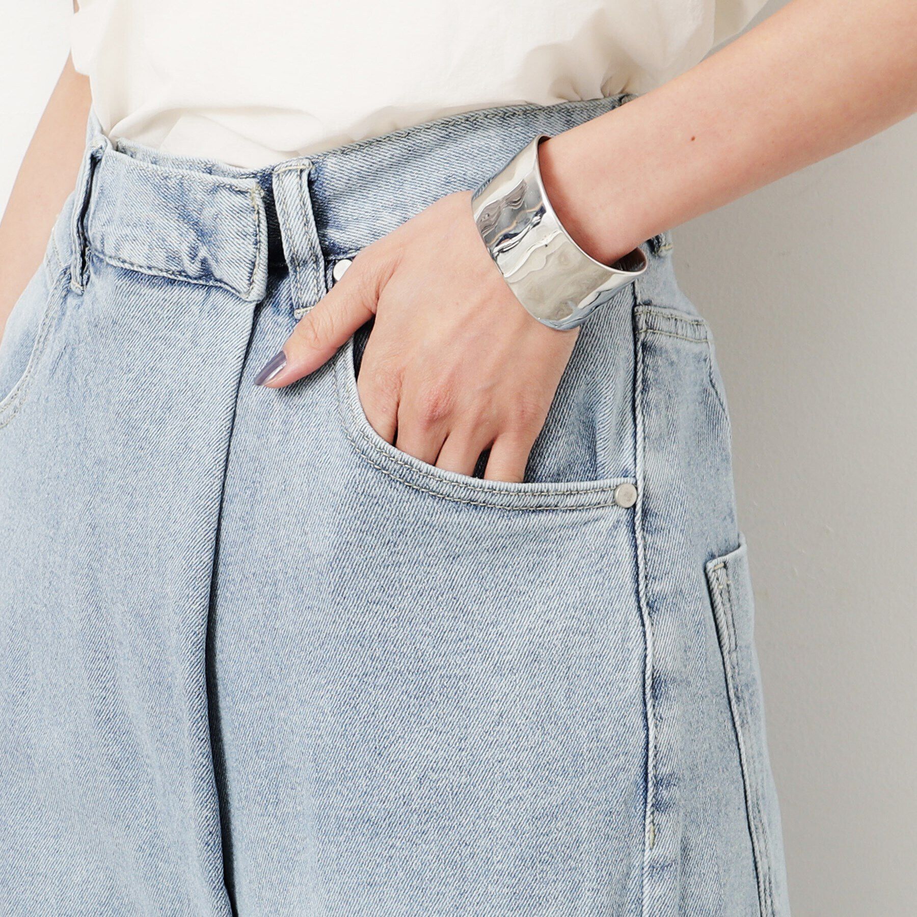 OPAQUE.CLIP「ストレッチラップデザインワイドデニム／オーガニックコットン混【洗濯機洗い可】」|デニム|