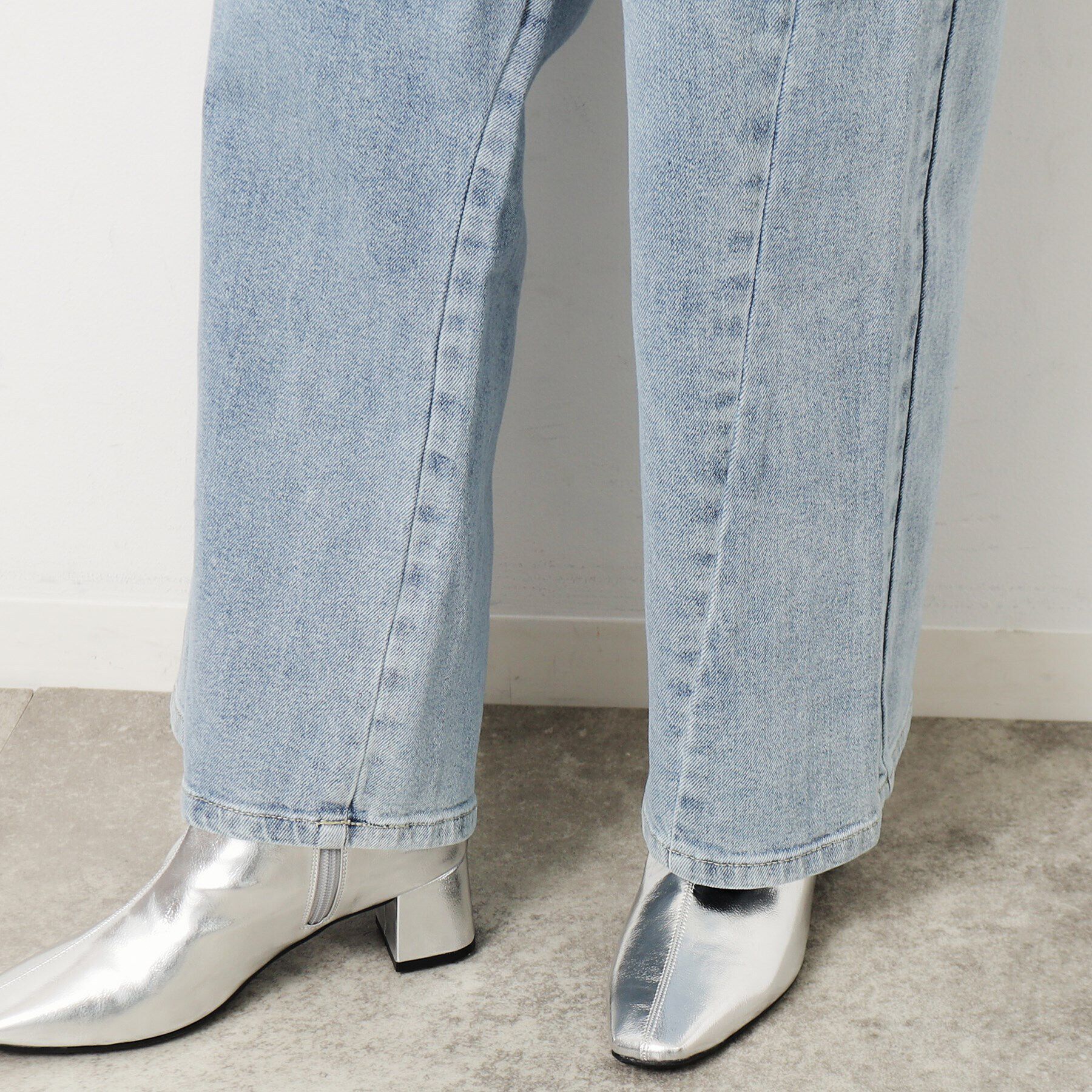 OPAQUE.CLIP「ストレッチラップデザインワイドデニム／オーガニックコットン混【洗濯機洗い可】」|デニム|