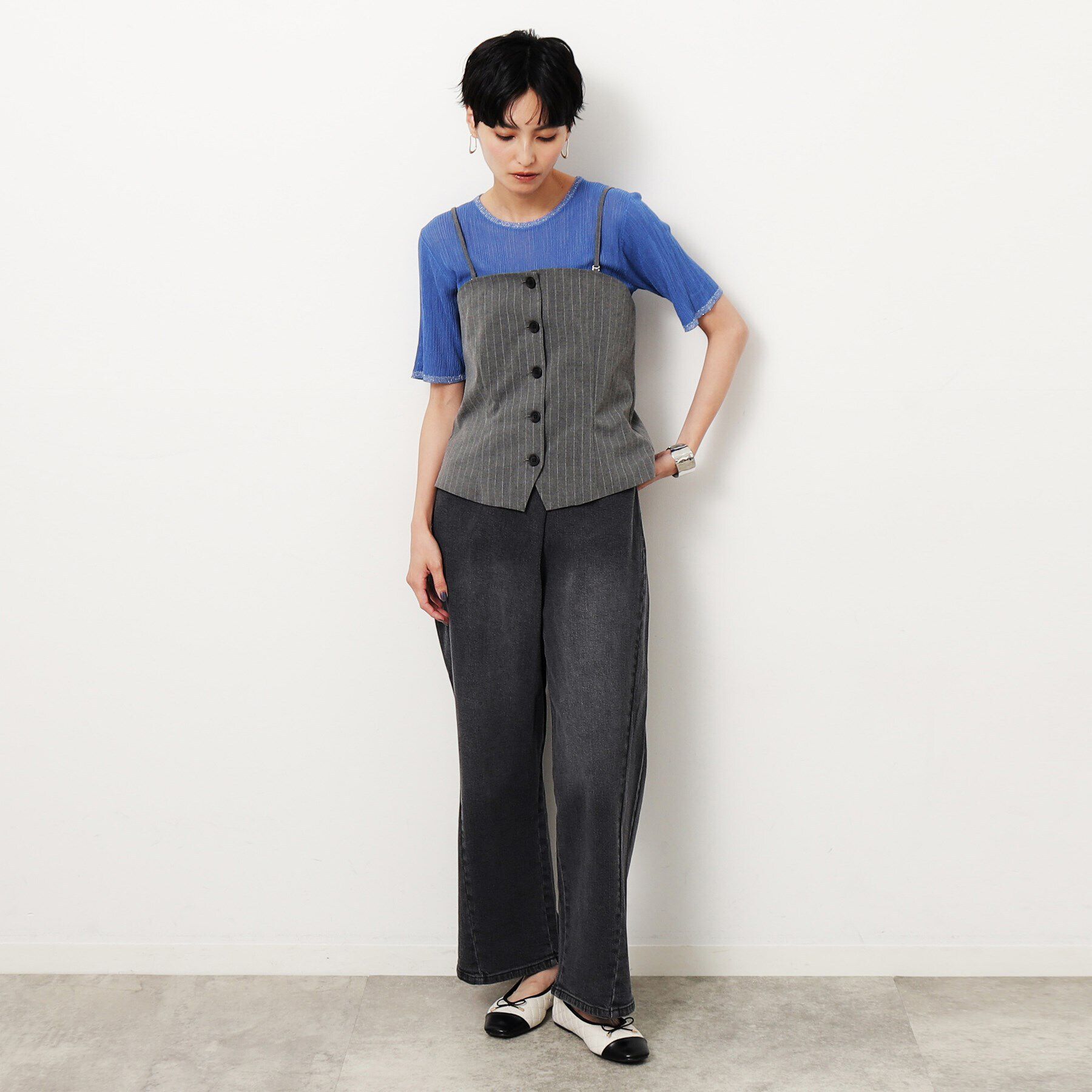 OPAQUE.CLIP「ストレッチラップデザインワイドデニム／オーガニックコットン混【洗濯機洗い可】」|デニム|