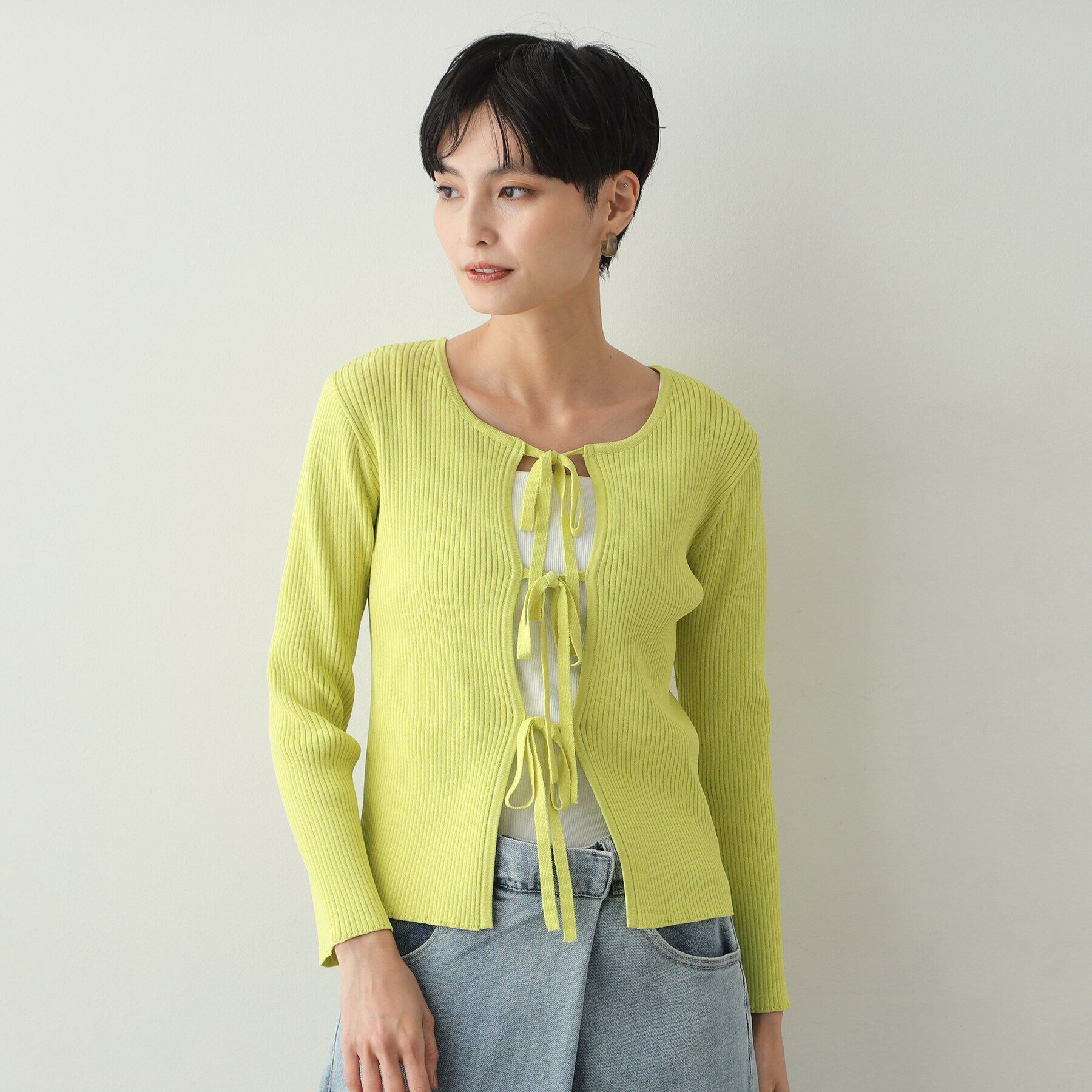 OPAQUE.CLIP「フロントリボン リブカーディガン【洗える/抗ピル】」|カーディガン|