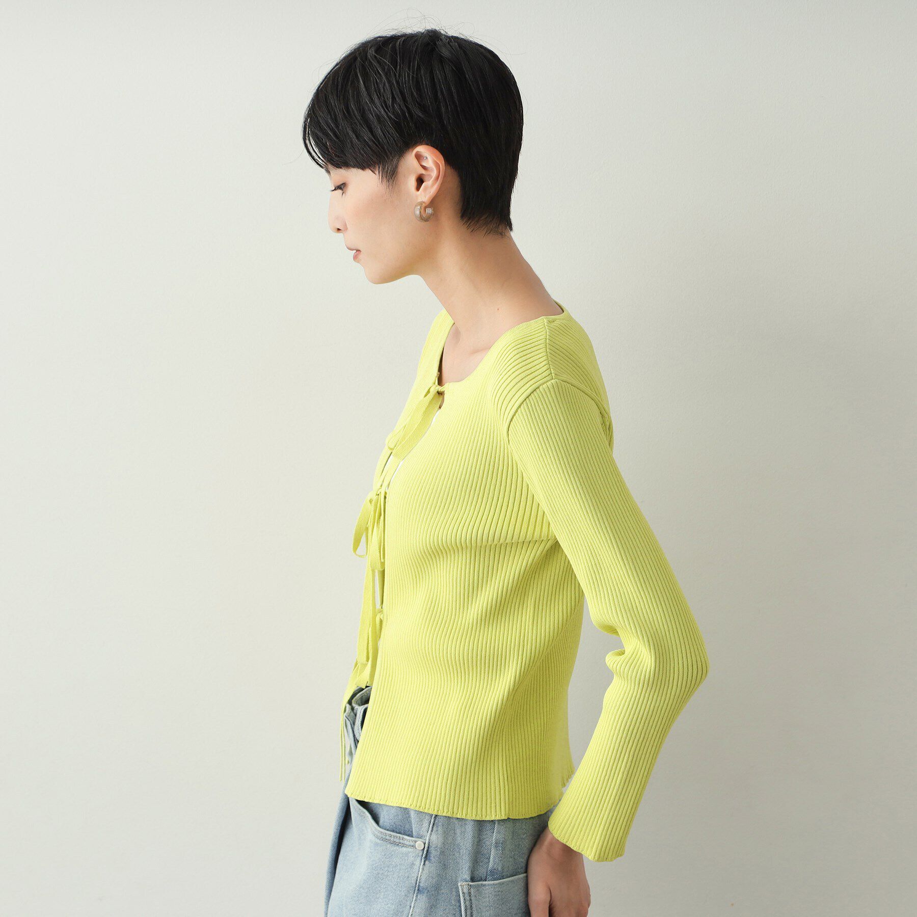 OPAQUE.CLIP「フロントリボン リブカーディガン【洗える/抗ピル】」|カーディガン|