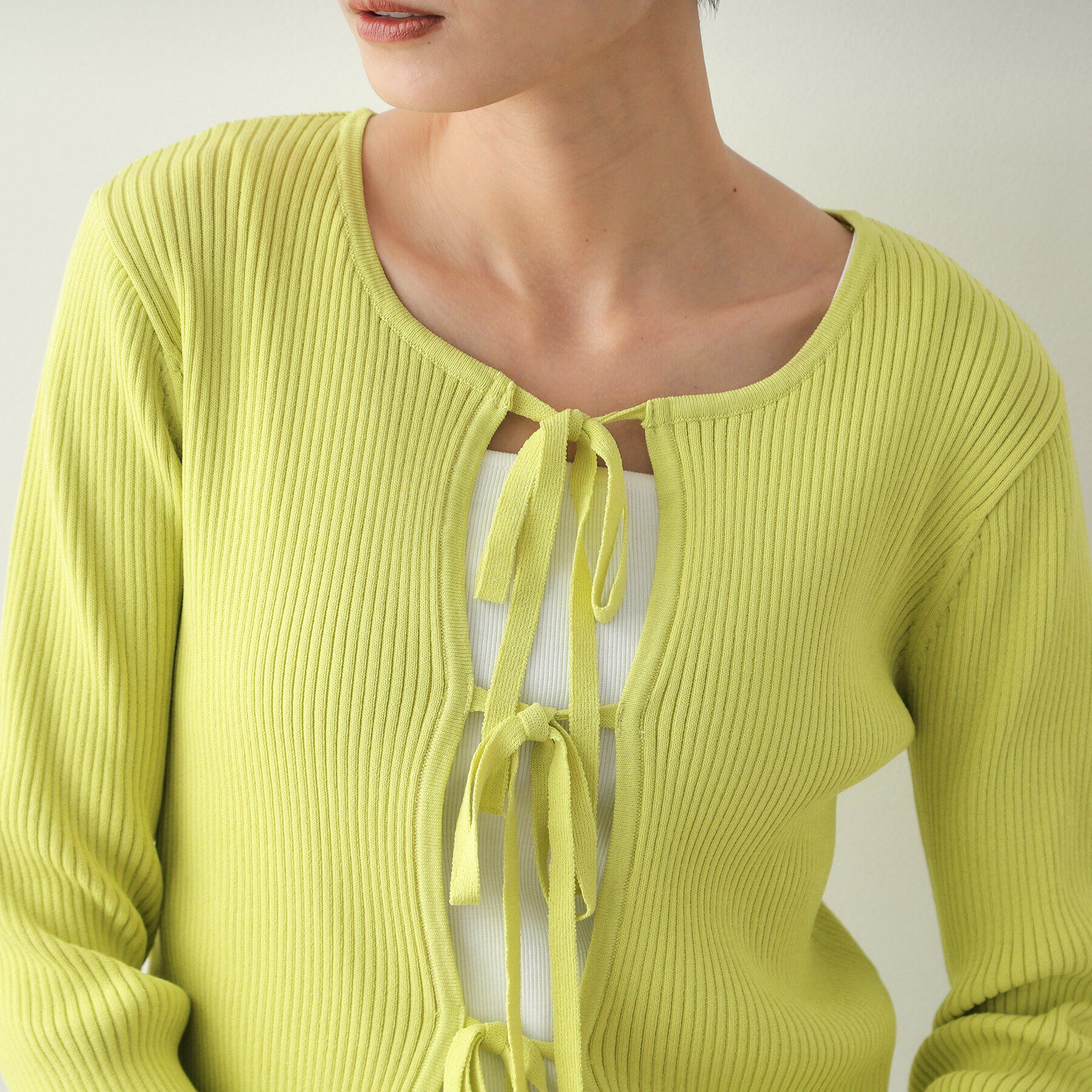 OPAQUE.CLIP「フロントリボン リブカーディガン【洗える/抗ピル】」|カーディガン|