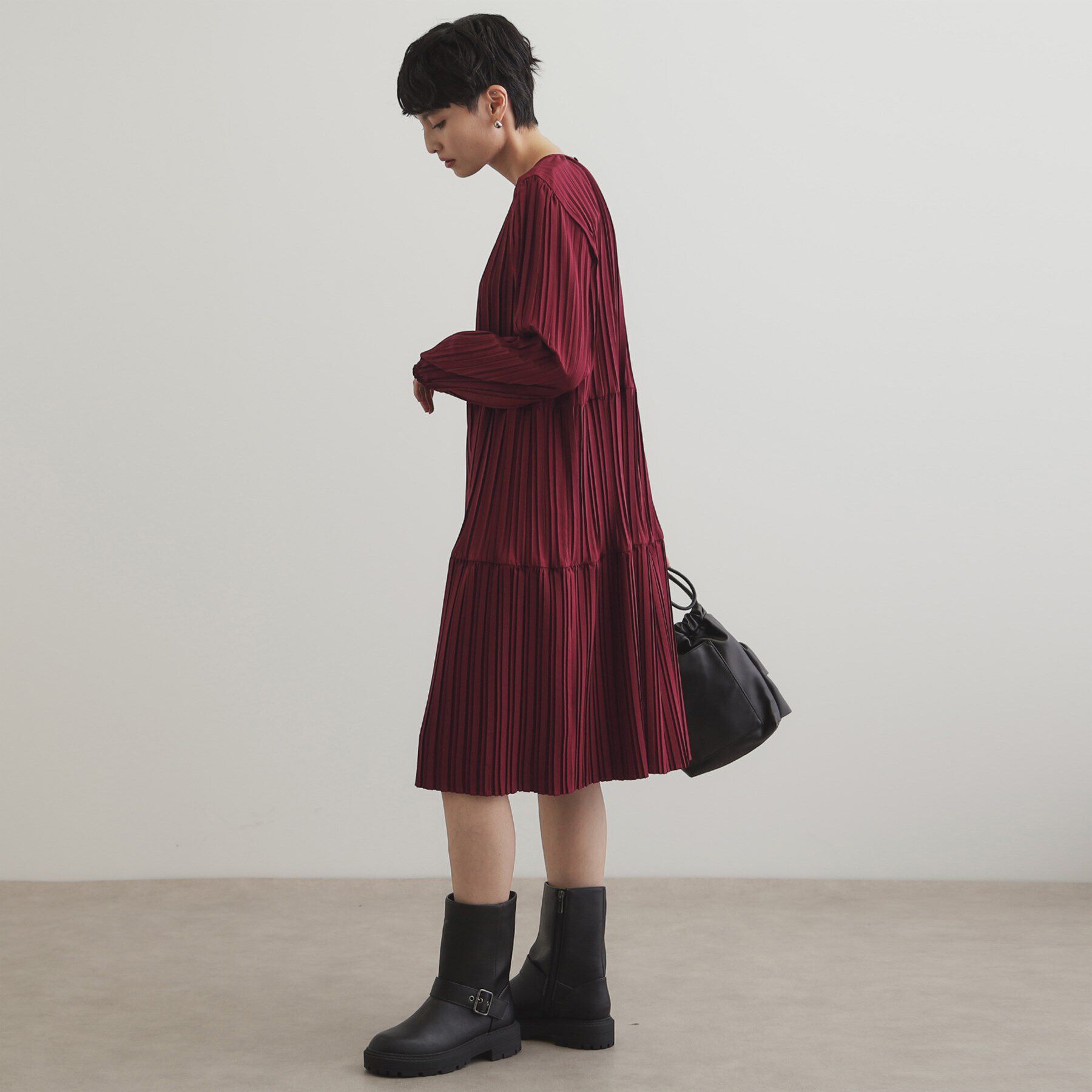 OPAQUE.CLIP「プリーツティアードミニワンピース【洗濯機洗い可】」|ワンピース|