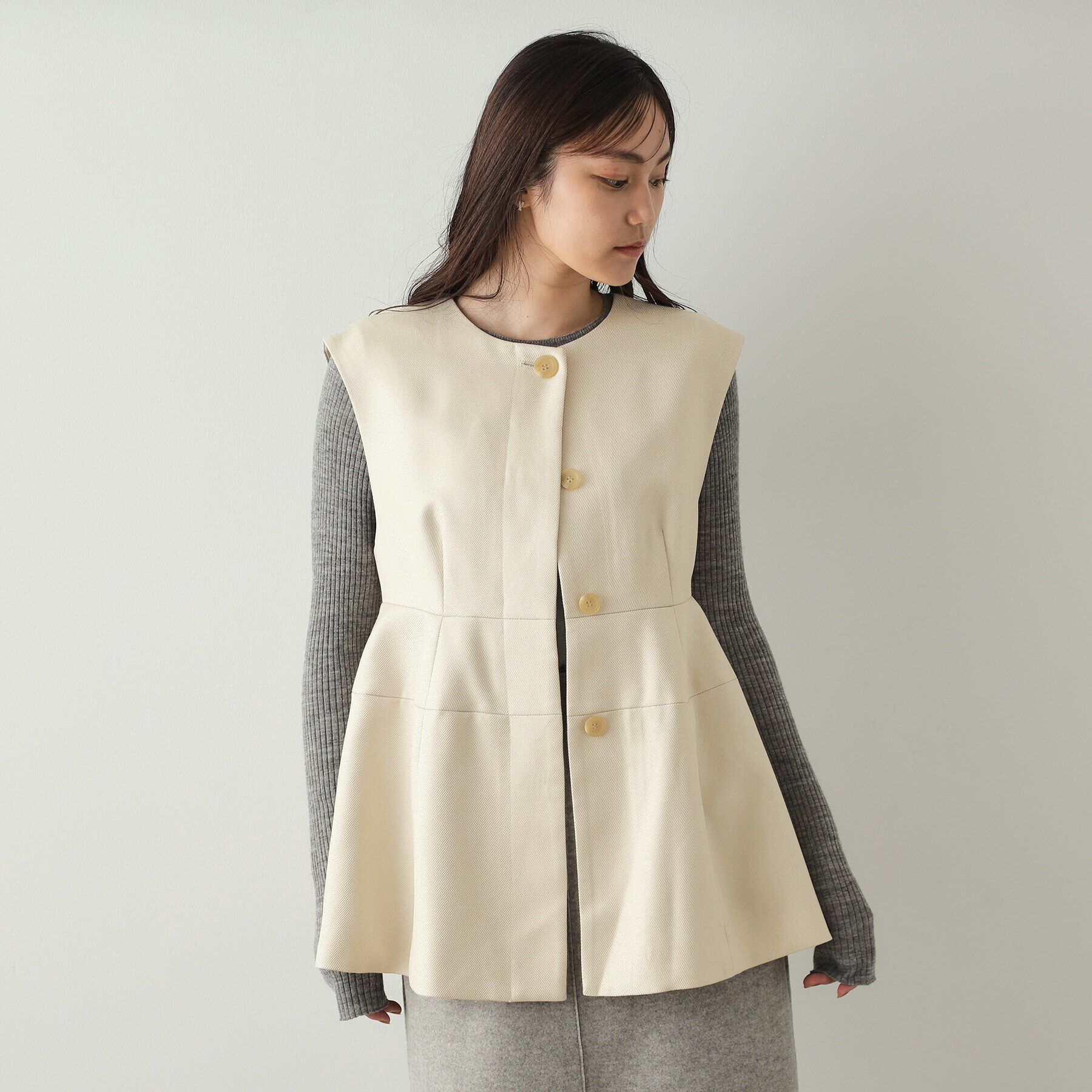 OPAQUE.CLIP「ウールライクペプラムジレ【洗濯機洗い可】」|ベスト・ジレ|