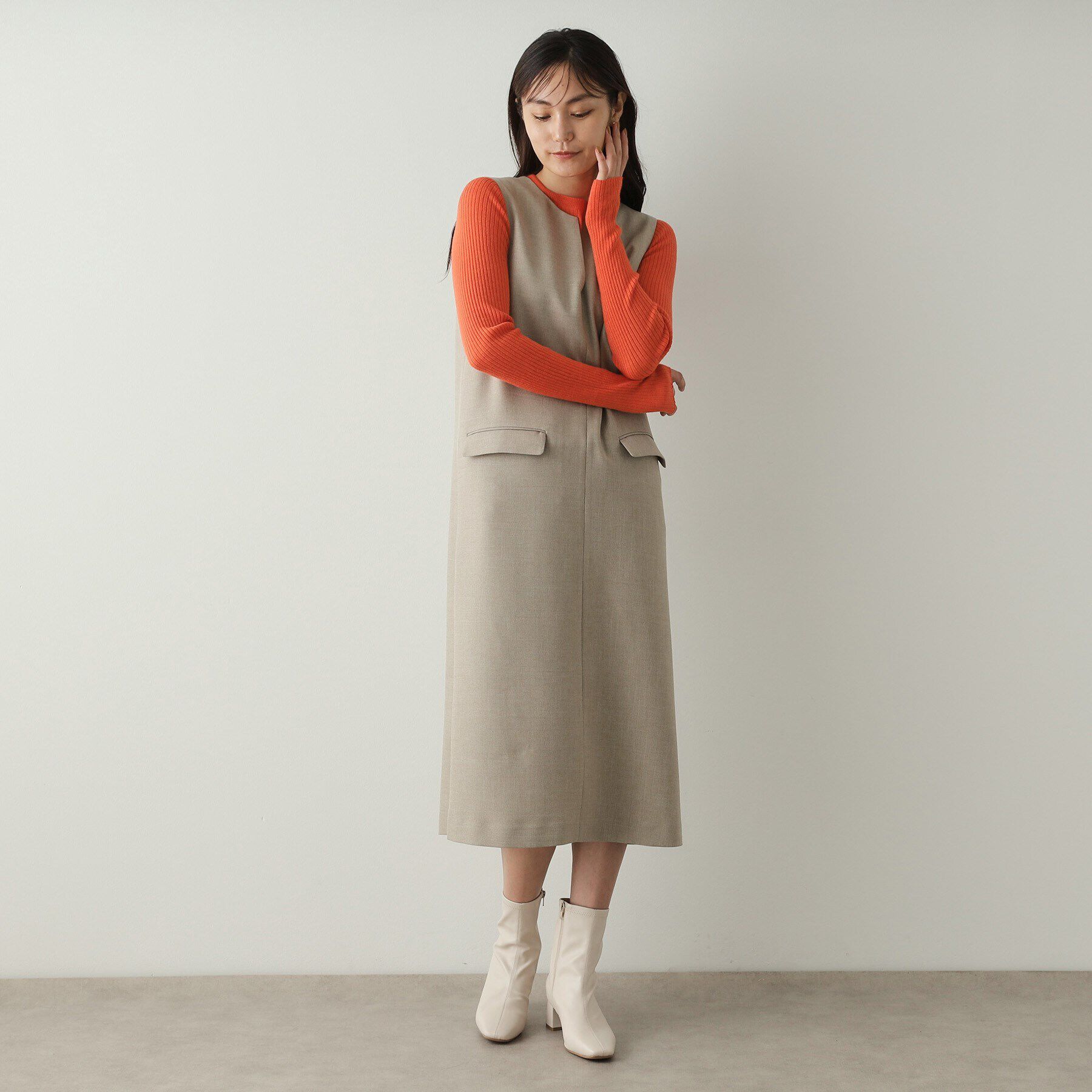 OPAQUE.CLIP「キーネックIラインジャンスカ【洗える/ストレッチ/抗ピル】」|ワンピース|