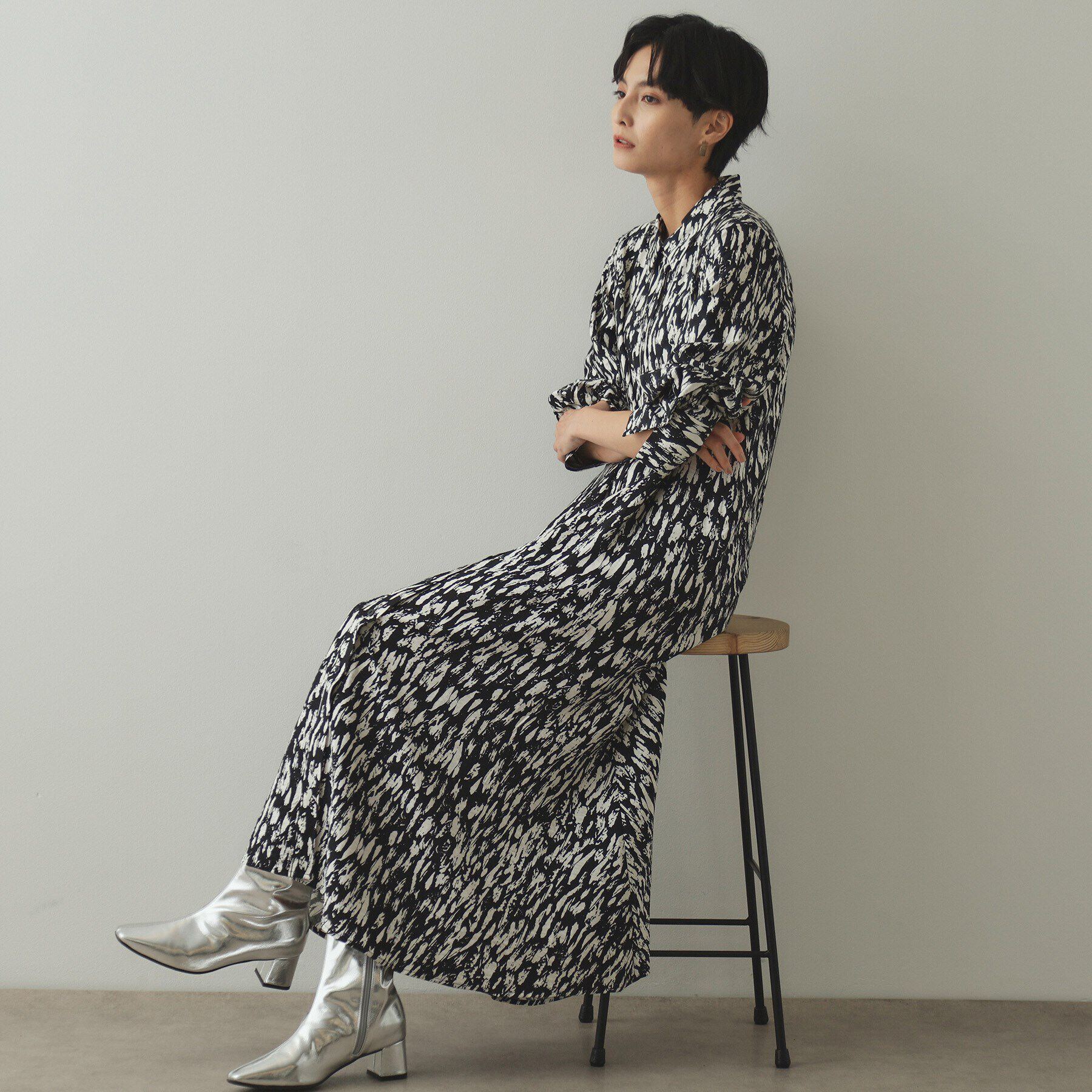 OPAQUE.CLIP「ジオメトリック/レオパードプリントワンピース」|ワンピース|