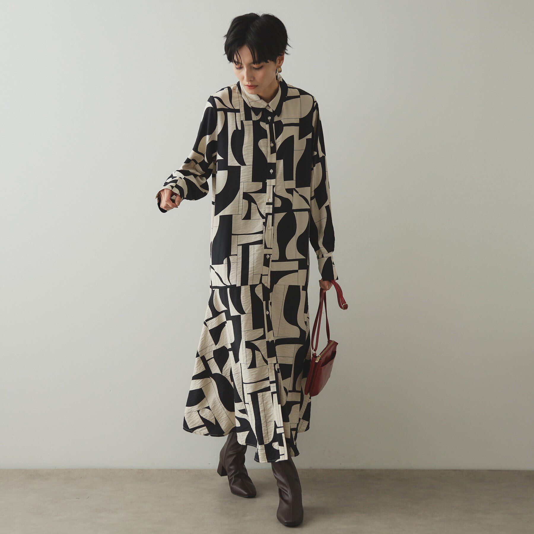 OPAQUE.CLIP「ジオメトリック/レオパードプリントワンピース」|ワンピース|