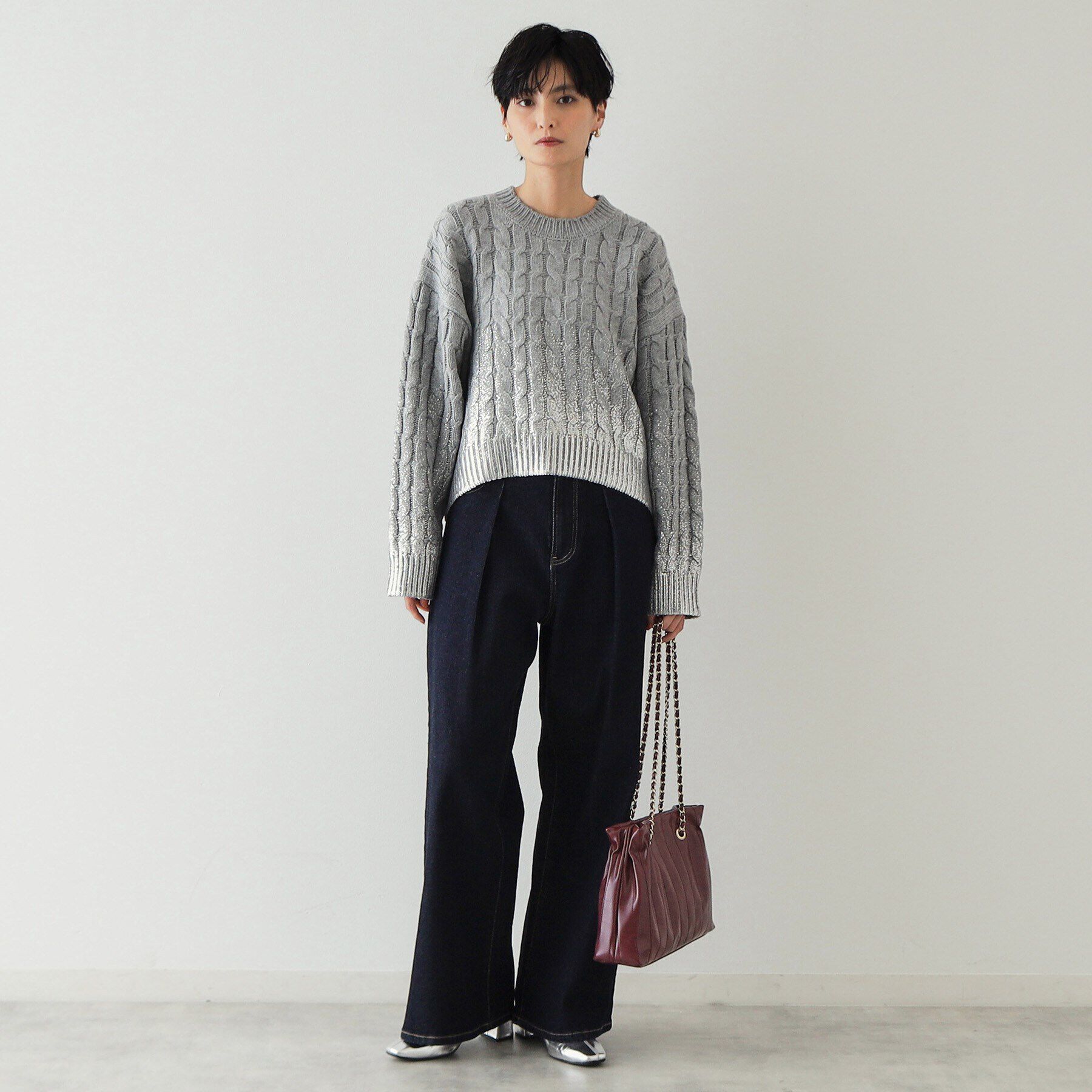 OPAQUE.CLIP「箔プリントケーブルニット【洗える】」|ニット・セーター|