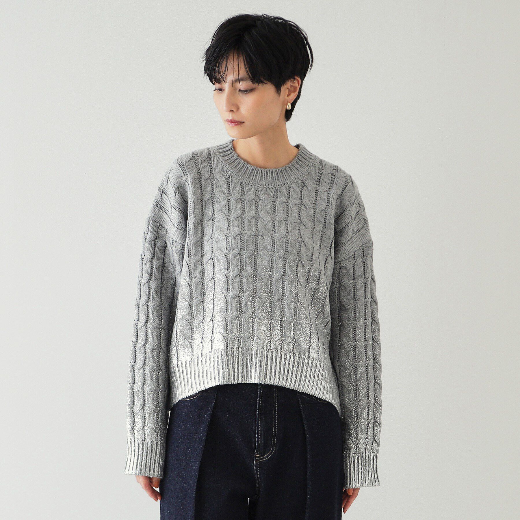 OPAQUE.CLIP「箔プリントケーブルニット【洗える】」|ニット・セーター|