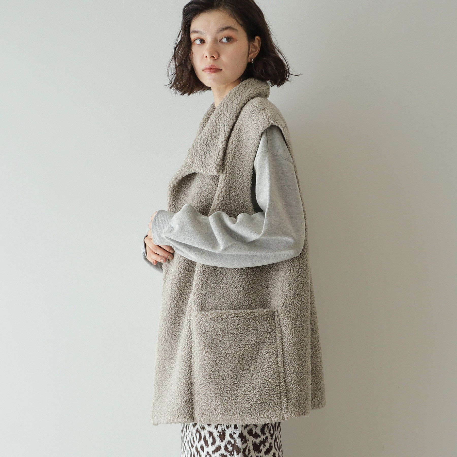 OPAQUE.CLIP「【リバーシブル】ボア&times;レザー調ベスト」|ベスト・ジレ|