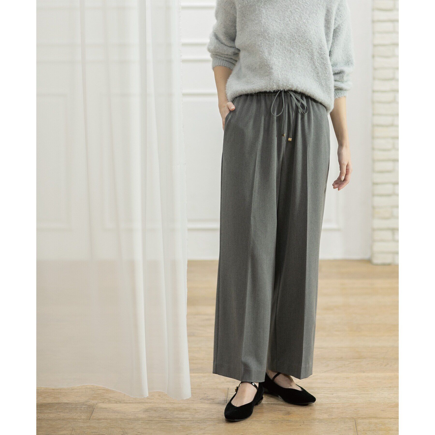 OPAQUE.CLIP「《SS-LLsize》着丈が選べる！裏起毛ストレッチイージーワイドパンツ【蓄熱素材/洗濯機洗い可】」|その他|