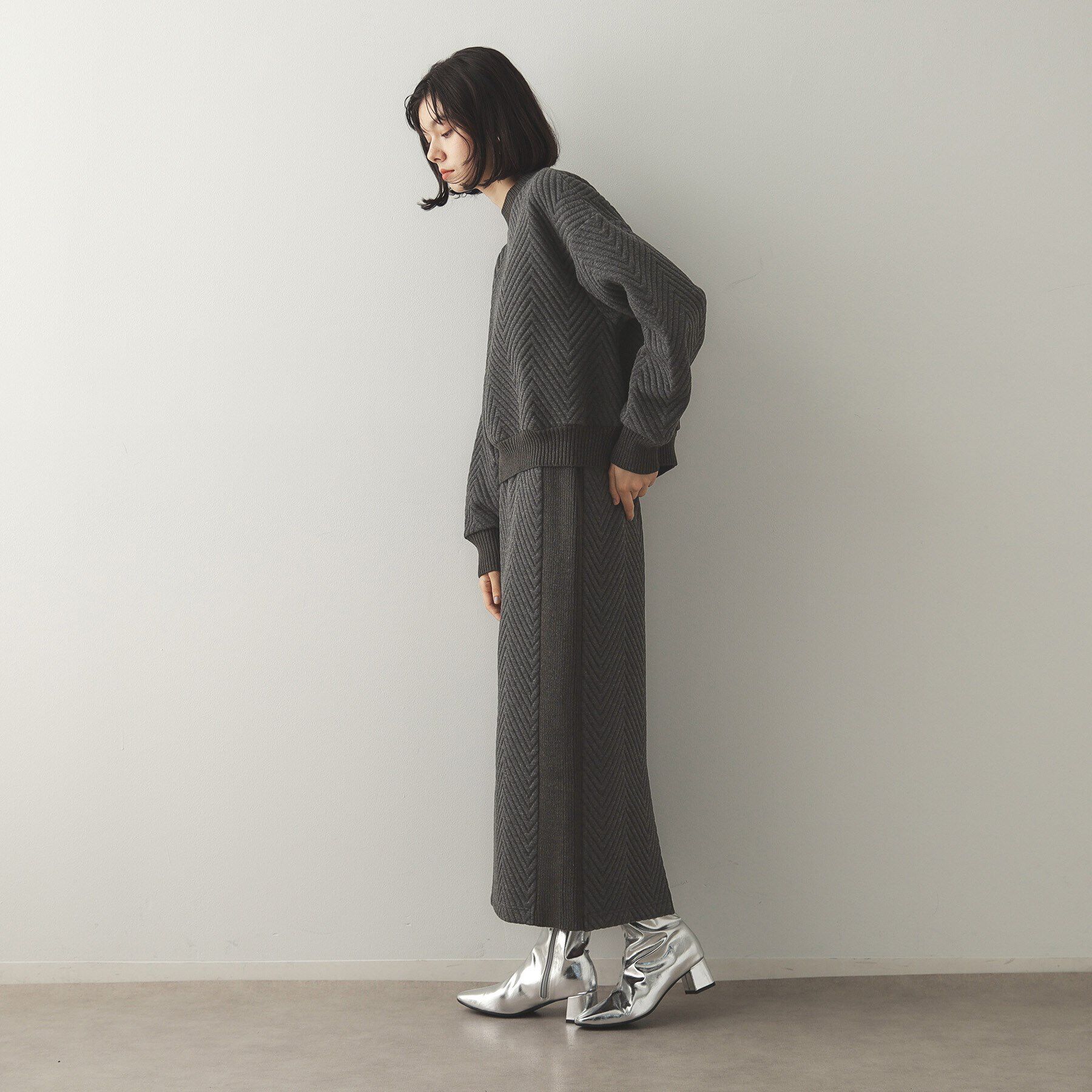 OPAQUE.CLIP「キルティングジャカード イージースカート/セットアップ対応【洗濯機洗い可】」|スカート|