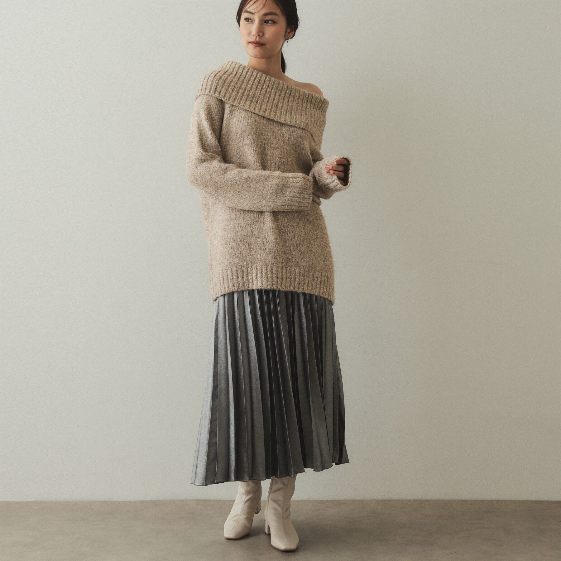 OPAQUE.CLIP「MIXオフショルダーニット【洗濯機洗い可】」|ニット・セーター|