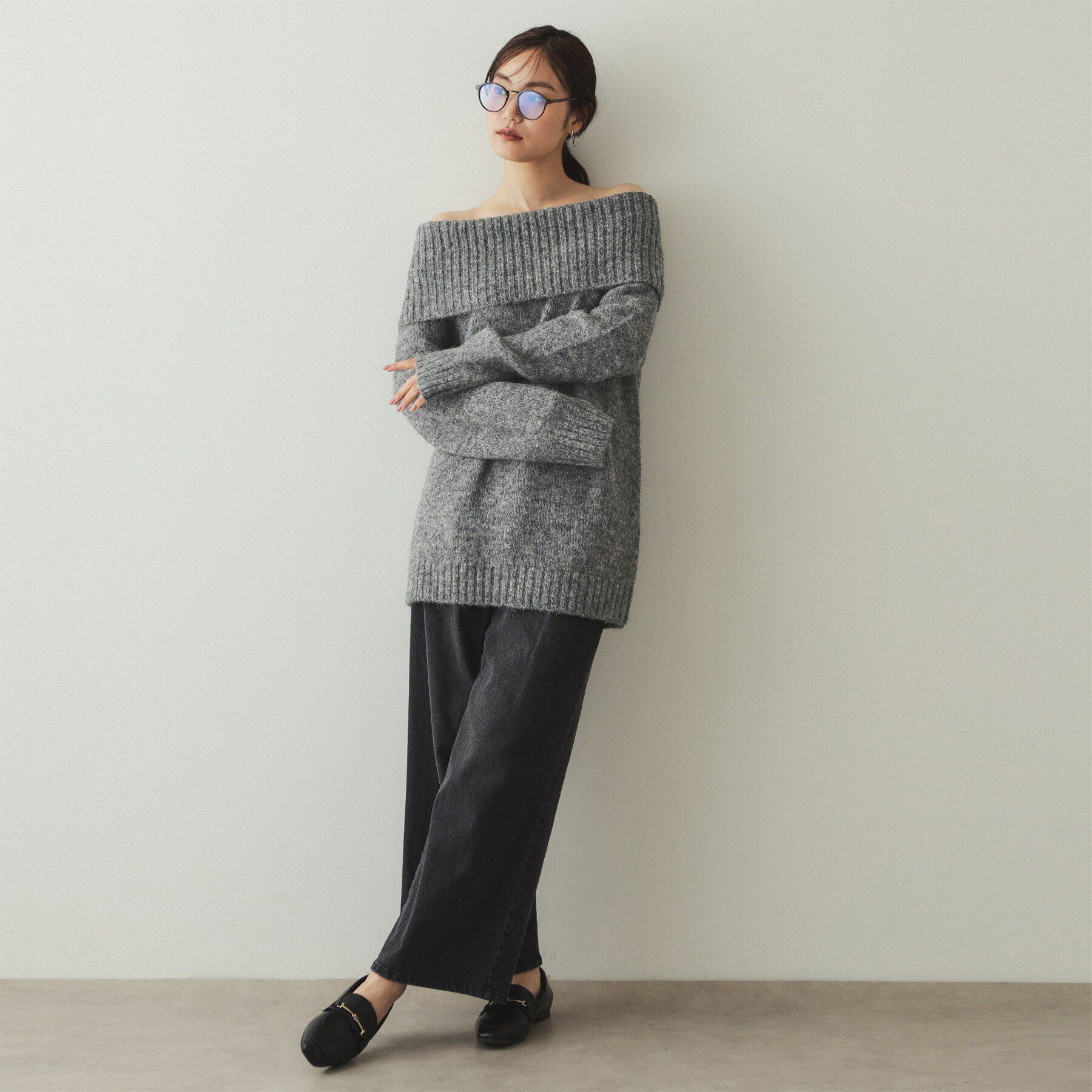 OPAQUE.CLIP「MIXオフショルダーニット【洗濯機洗い可】」|ニット・セーター|