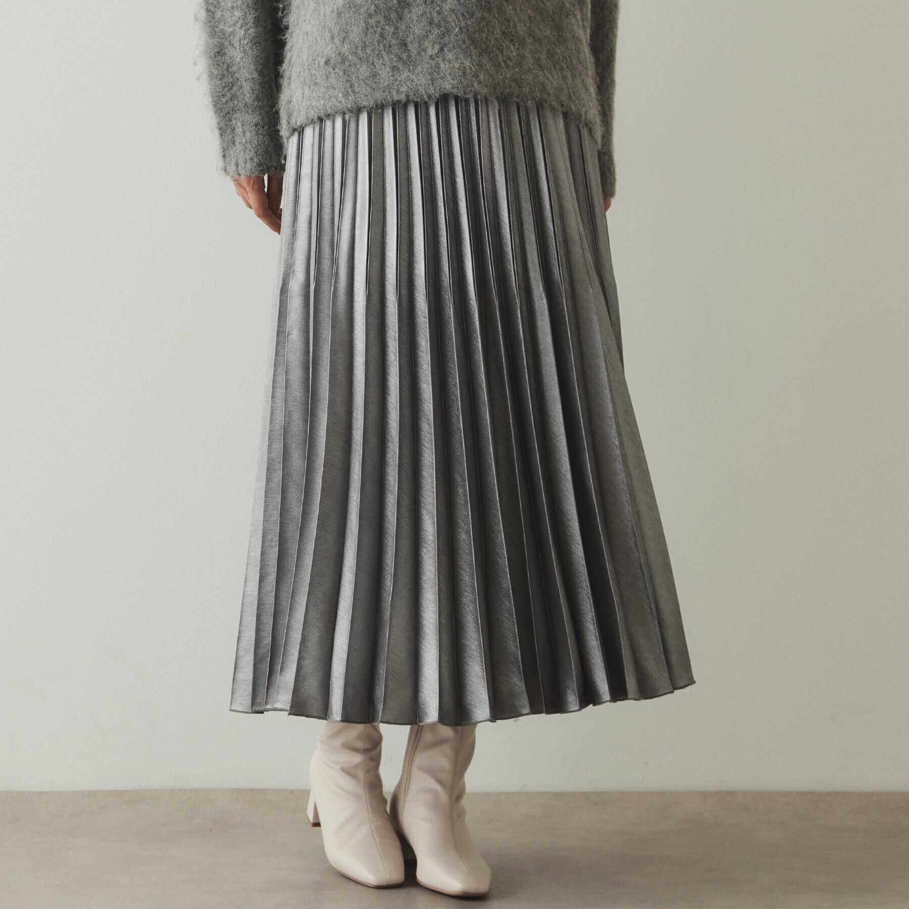 OPAQUE.CLIP「箔プリントイージープリーツスカート【洗濯機洗い可】」|スカート|シルバー(006)