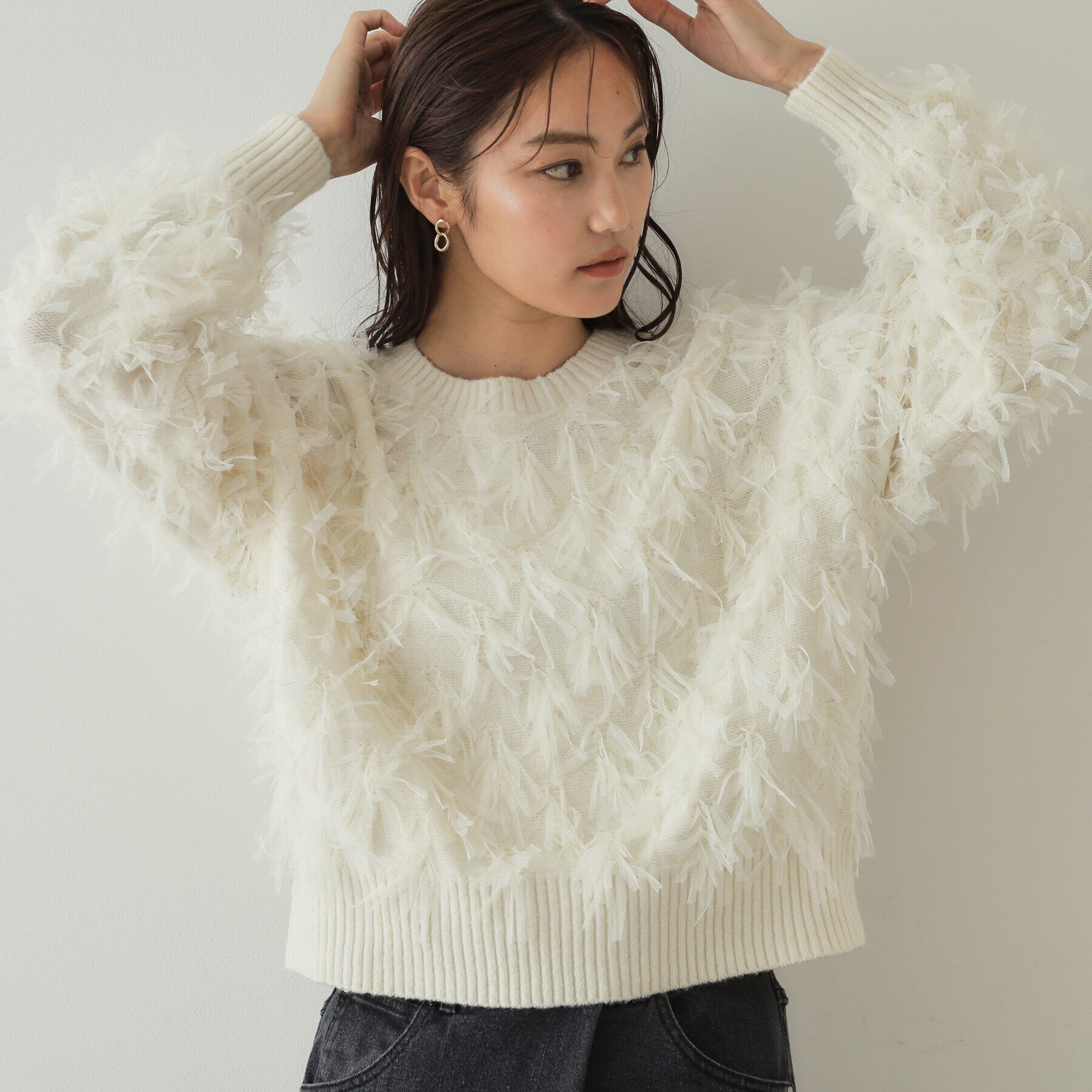 OPAQUE.CLIP「チュールテープヤーンニット【洗濯機洗い可】」|ニット・セーター|オフホワイト(003