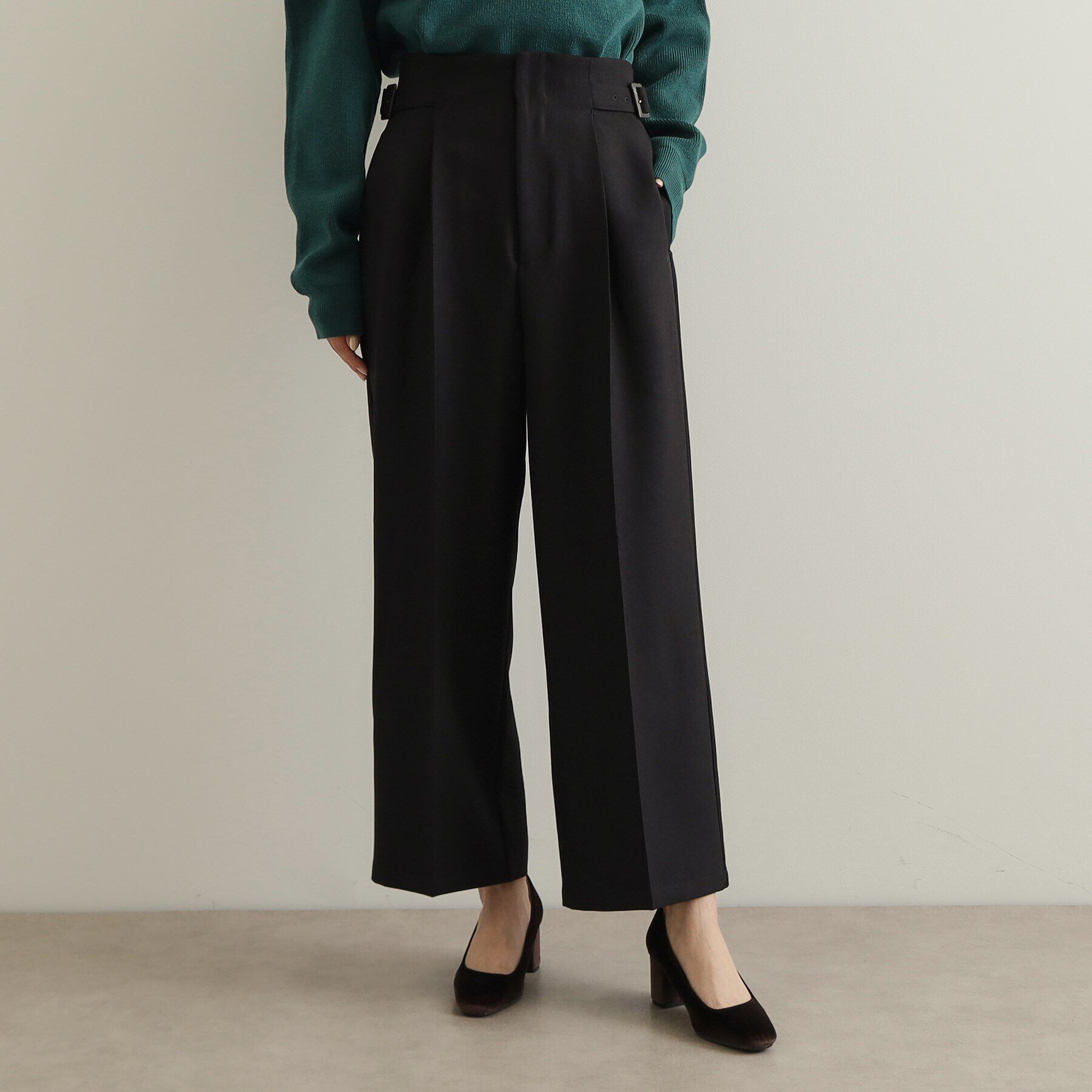 OPAQUE.CLIP「《美人百花掲載》サイドベルトワイドパンツ【洗濯機洗い可】」|その他|ブラック(019)