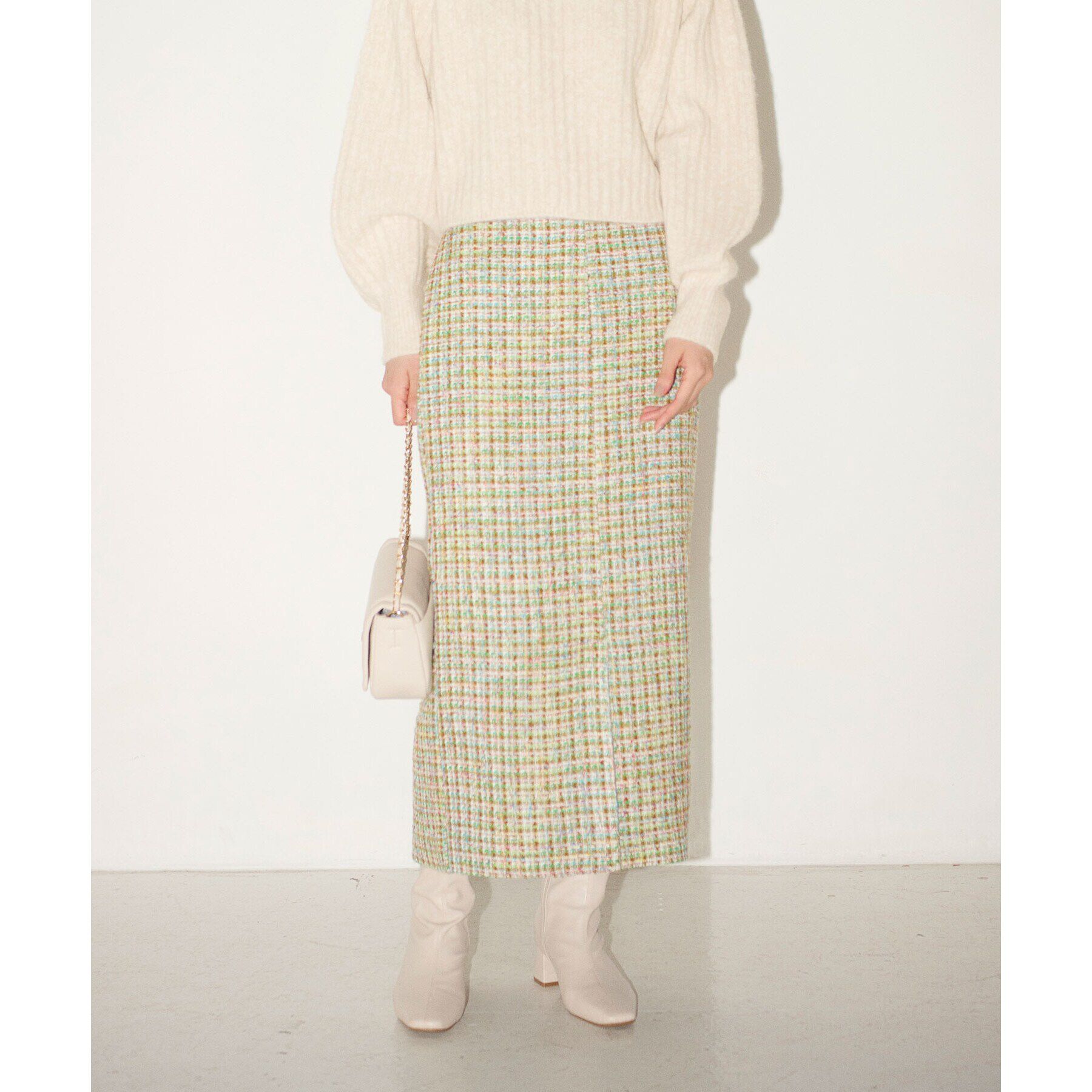 OPAQUE.CLIP「《Oggi掲載》ファンシーツイードナロースカート【洗濯機洗い可】」|スカート|