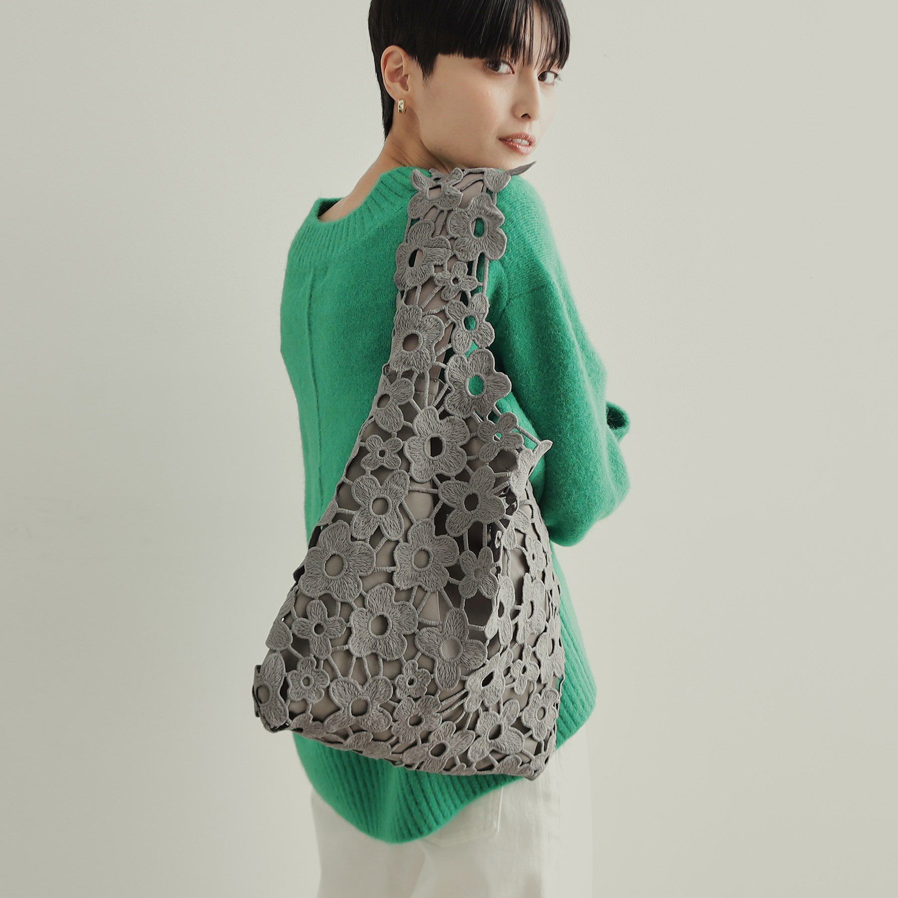 OPAQUE.CLIP「フラワーレーストートバッグ」|トートバッグ|グレー(012)