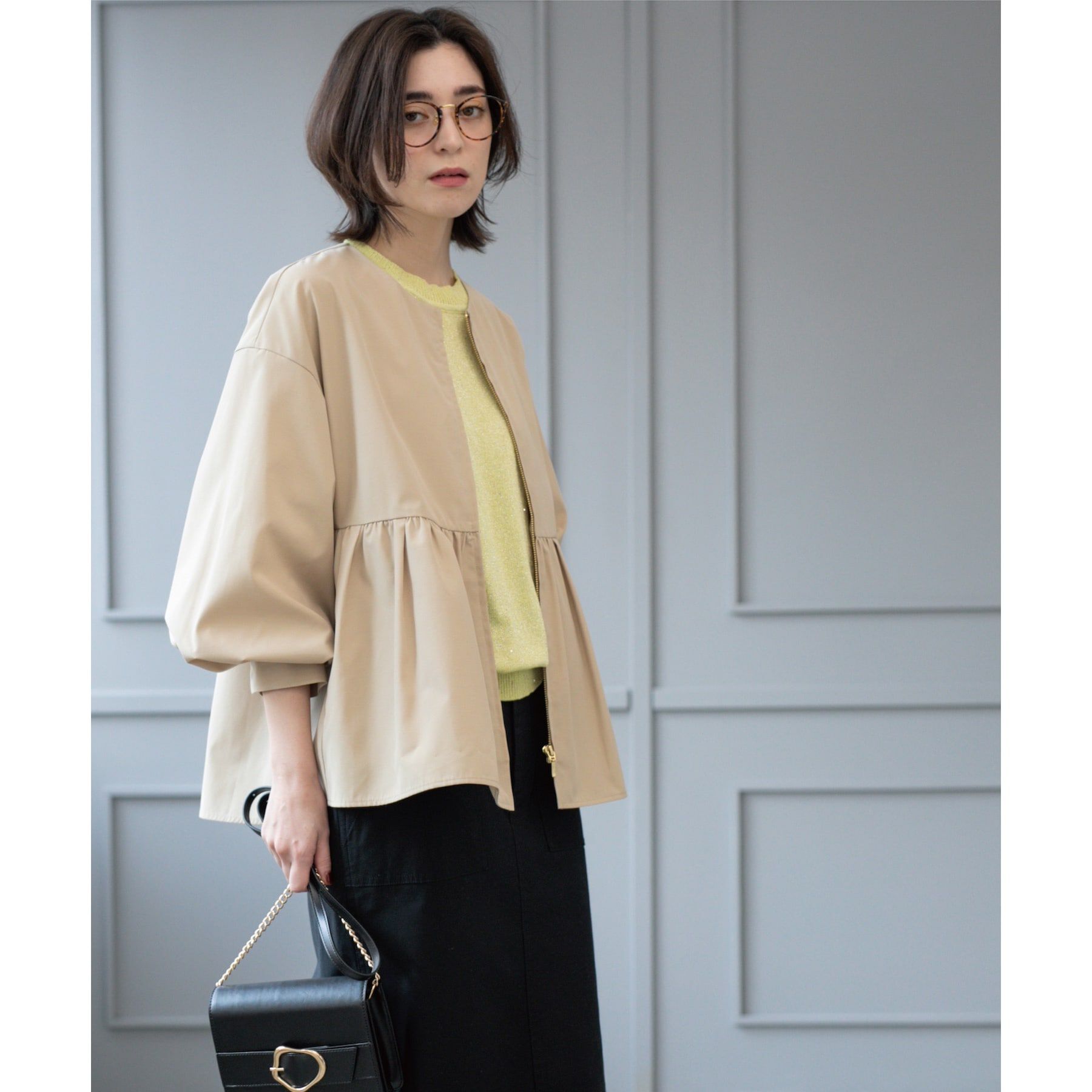 OPAQUE.CLIP「撥水ノーカラーペプラムブルゾン【洗濯機洗い可/花粉対応】」|ノーカラージャケット|