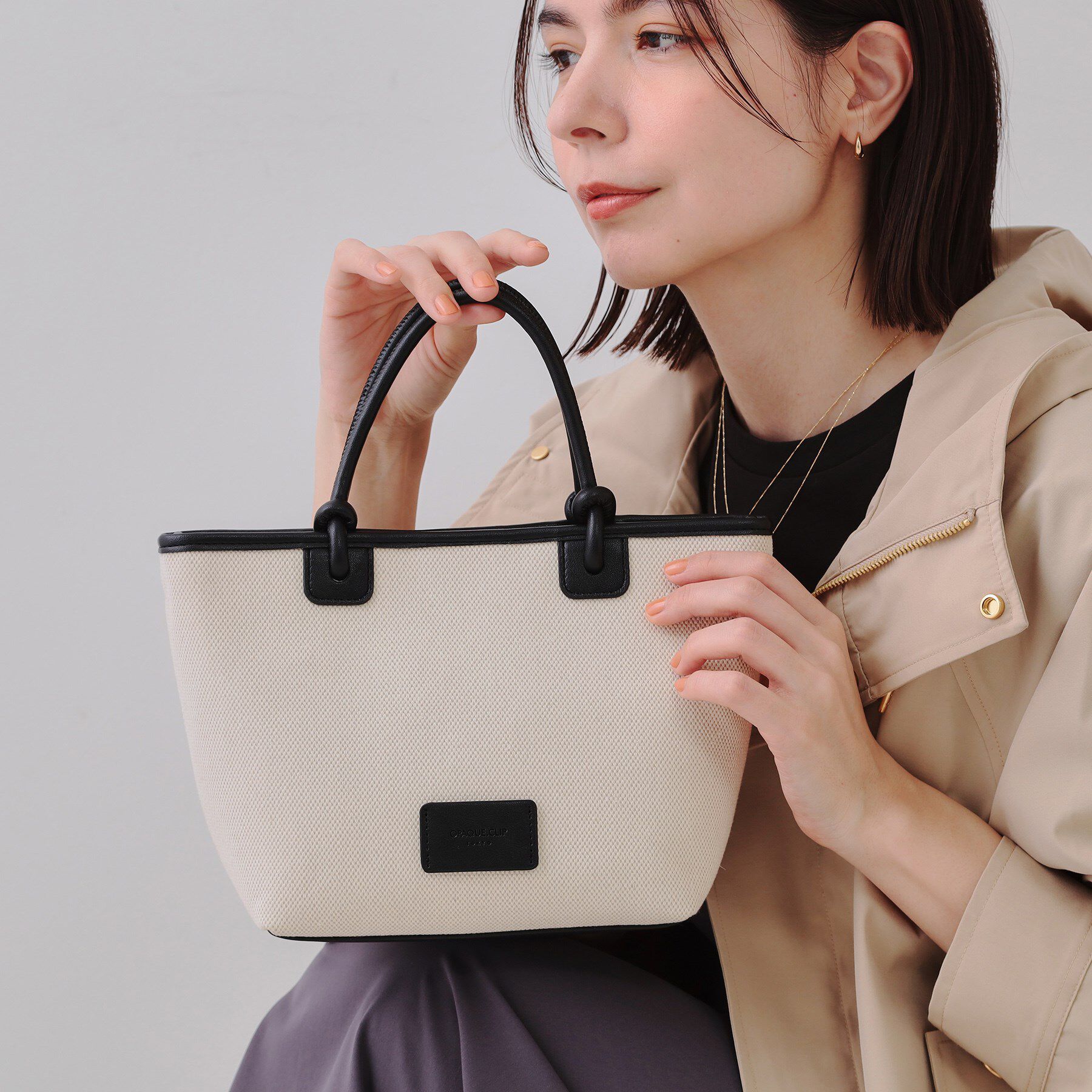 OPAQUE.CLIP「【2WAY】キャンバストリミングトートバッグ」|トートバッグ|ブラック(019)