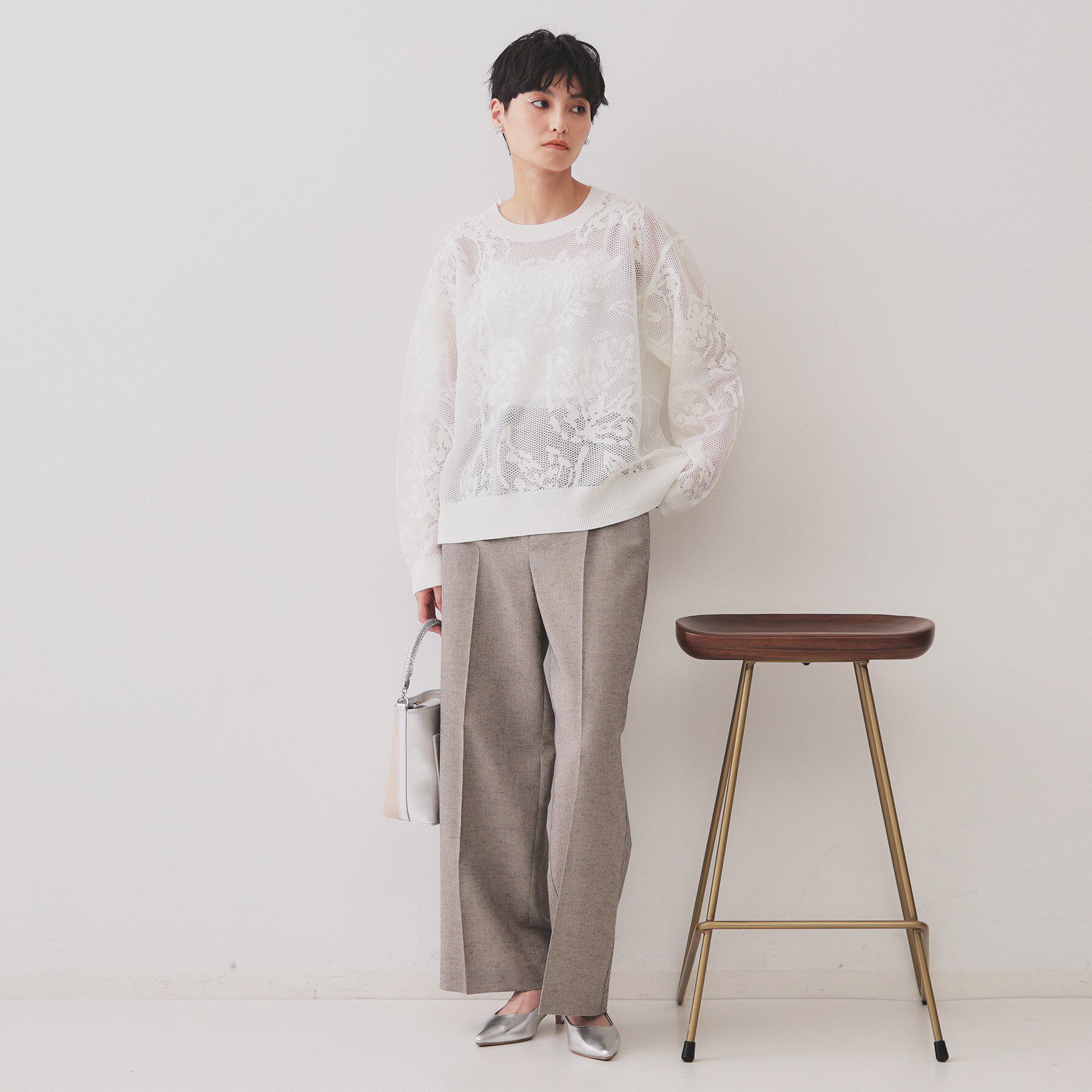 OPAQUE.CLIP「フワラー柄シアーメッシュニット【洗濯機洗い可】」|ニット・セーター|