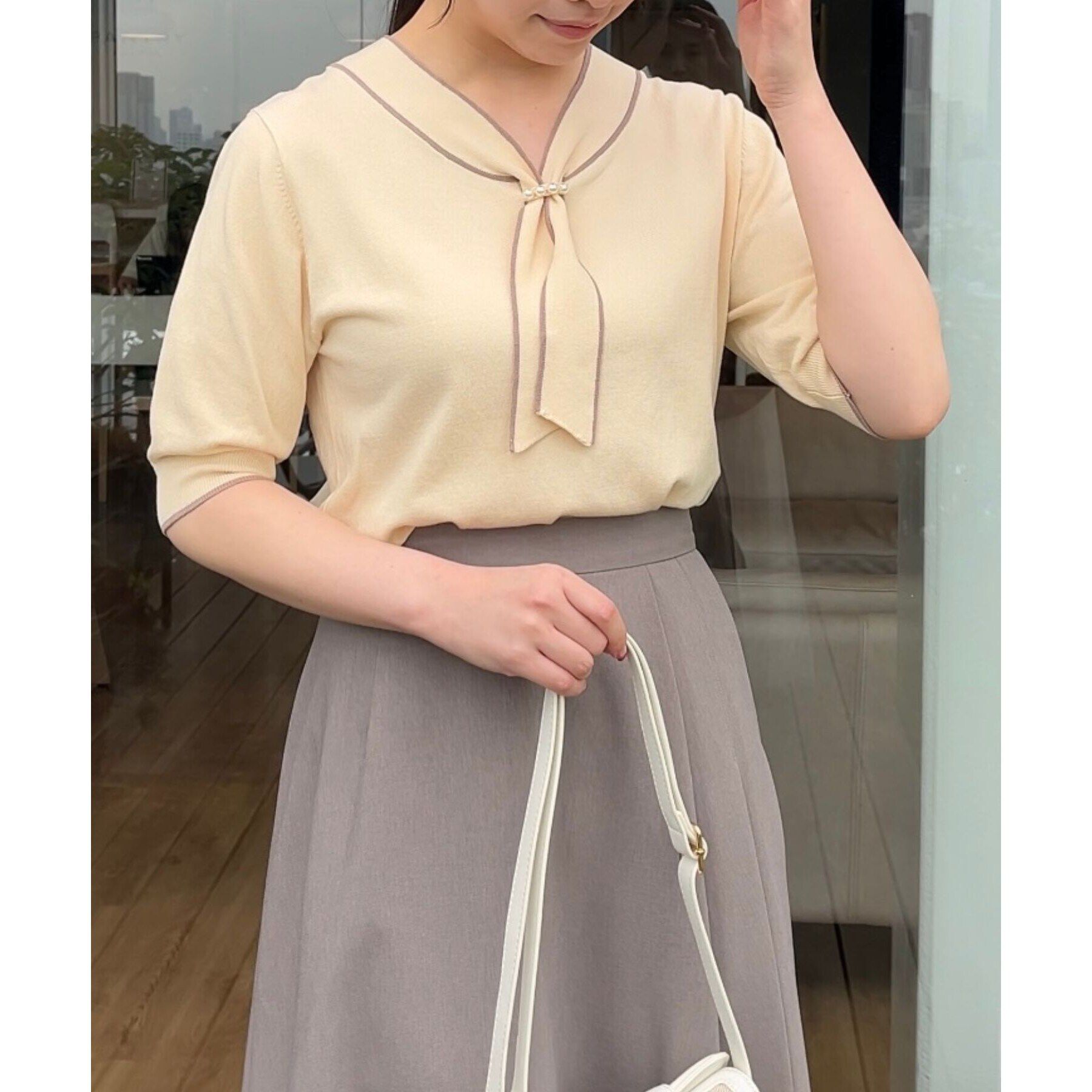 Couture broach「【上品なアクセントをプラス】配色フェイクパールタイ」|ニット・セーター|