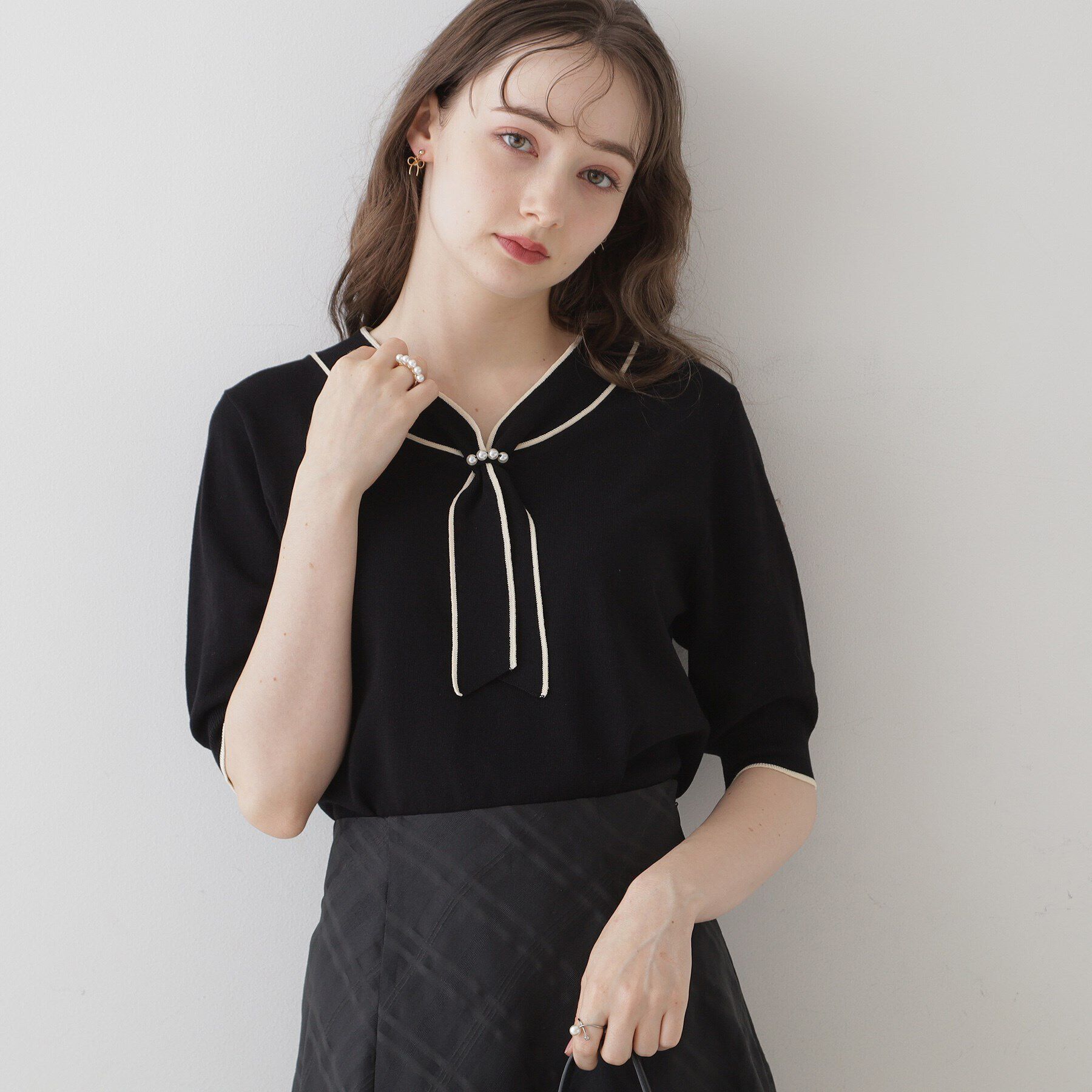 Couture broach「【上品なアクセントをプラス】配色フェイクパールタイ」|ニット・セーター|