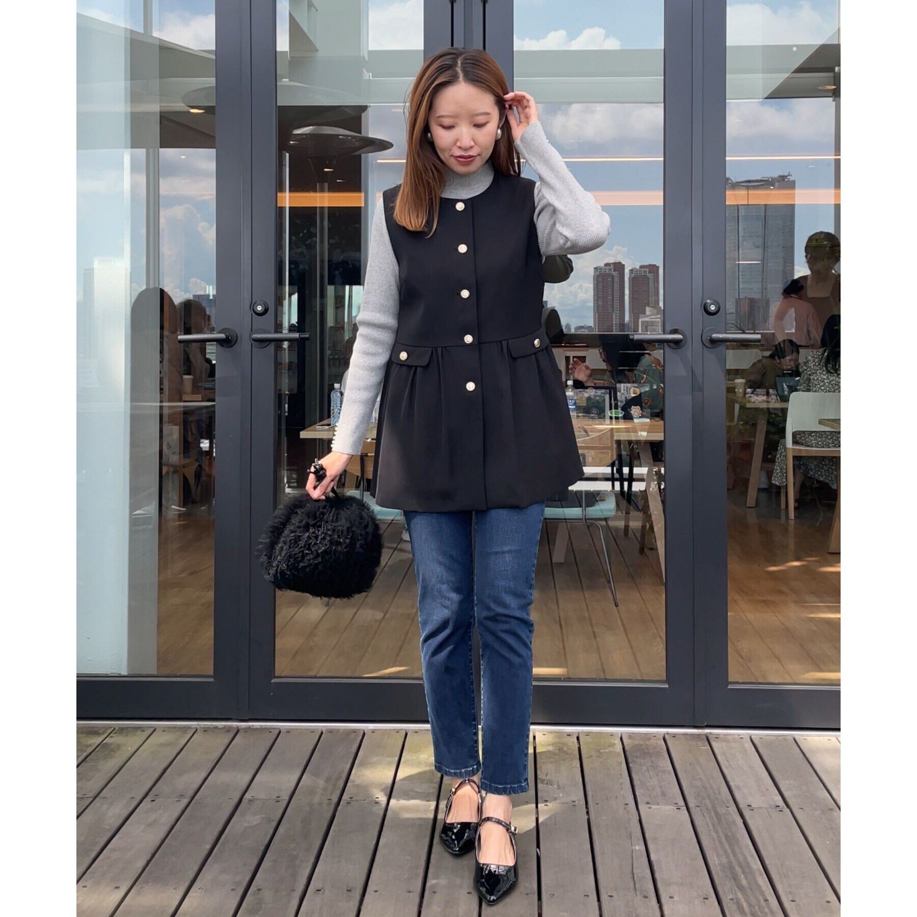 Couture broach「【柔らかなタッチ・吸湿発熱・帯電防止機能付き】サスティナブルフェイクパールリブニット」|ニット・セーター|