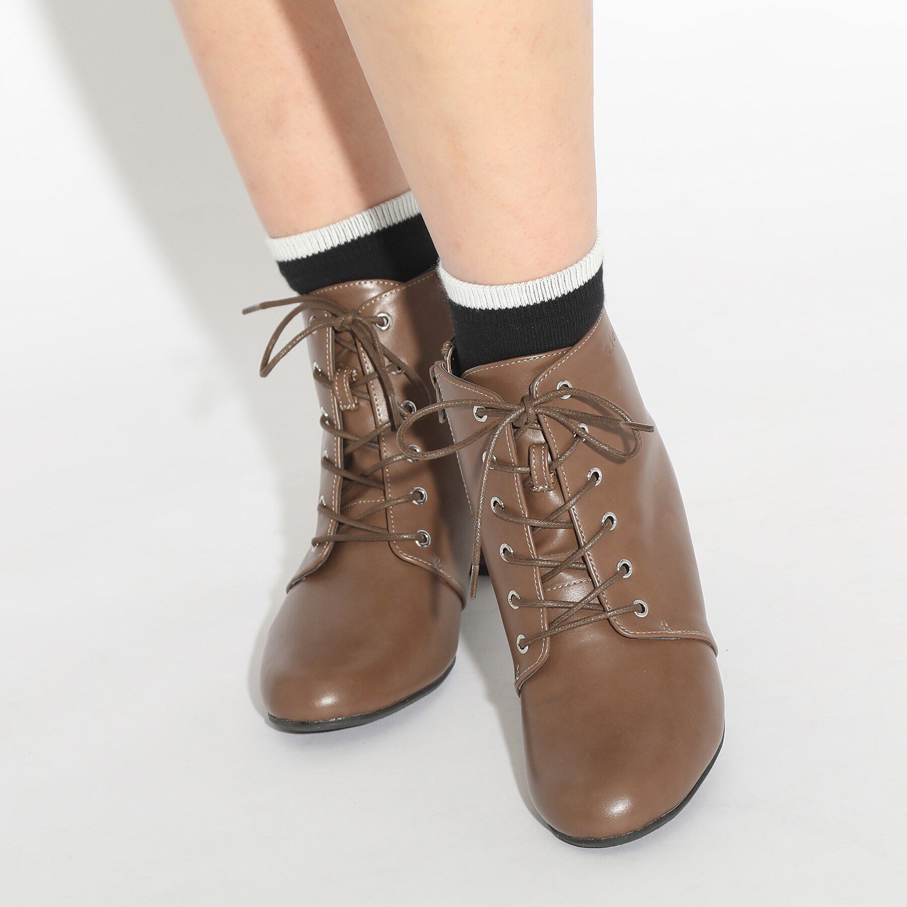 PINK-latte「ヒールレースアップブーツ」|ショートブーツ|
