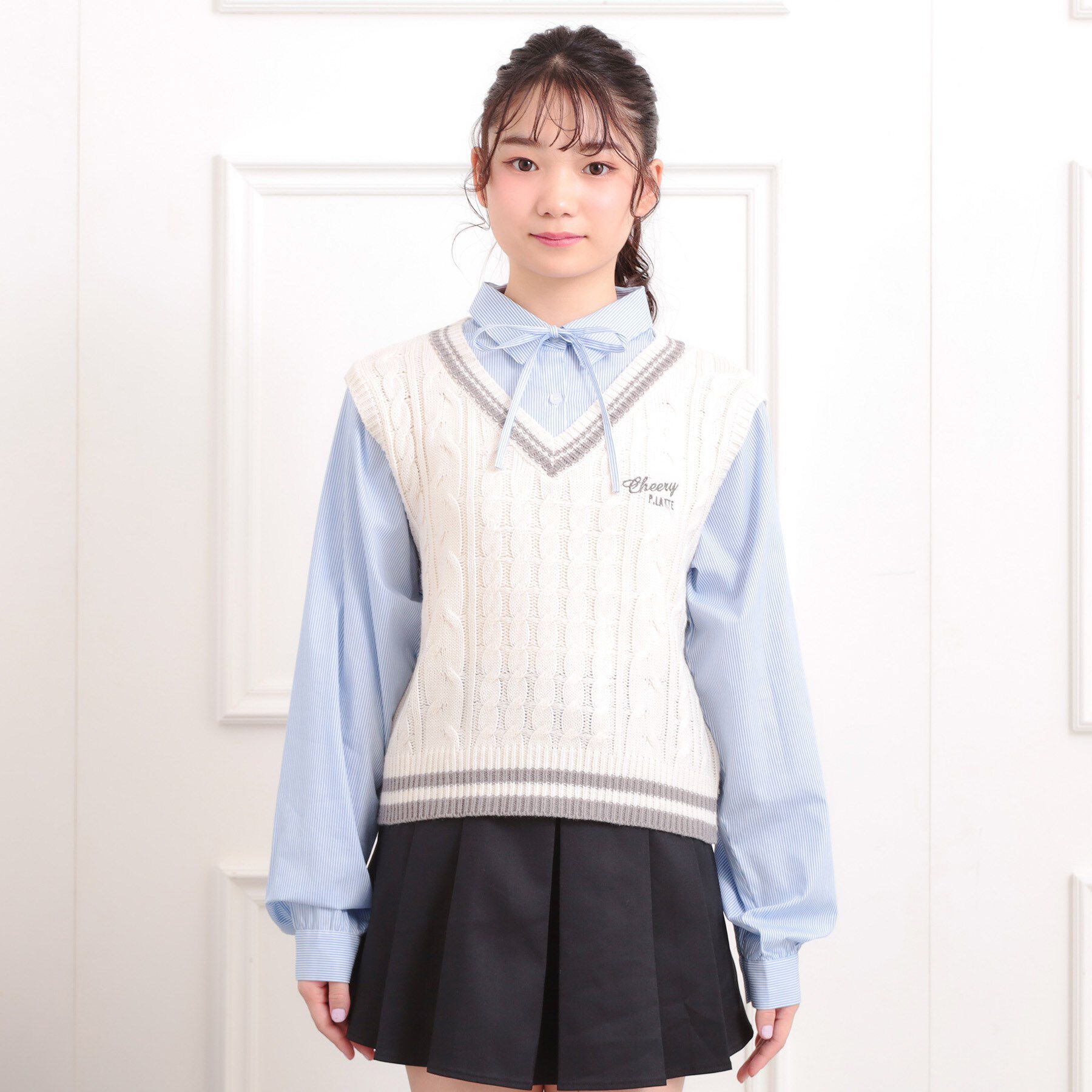 PINK-latte「ニットベストレイヤード長袖シャツ」|シャツ・ブラウス|