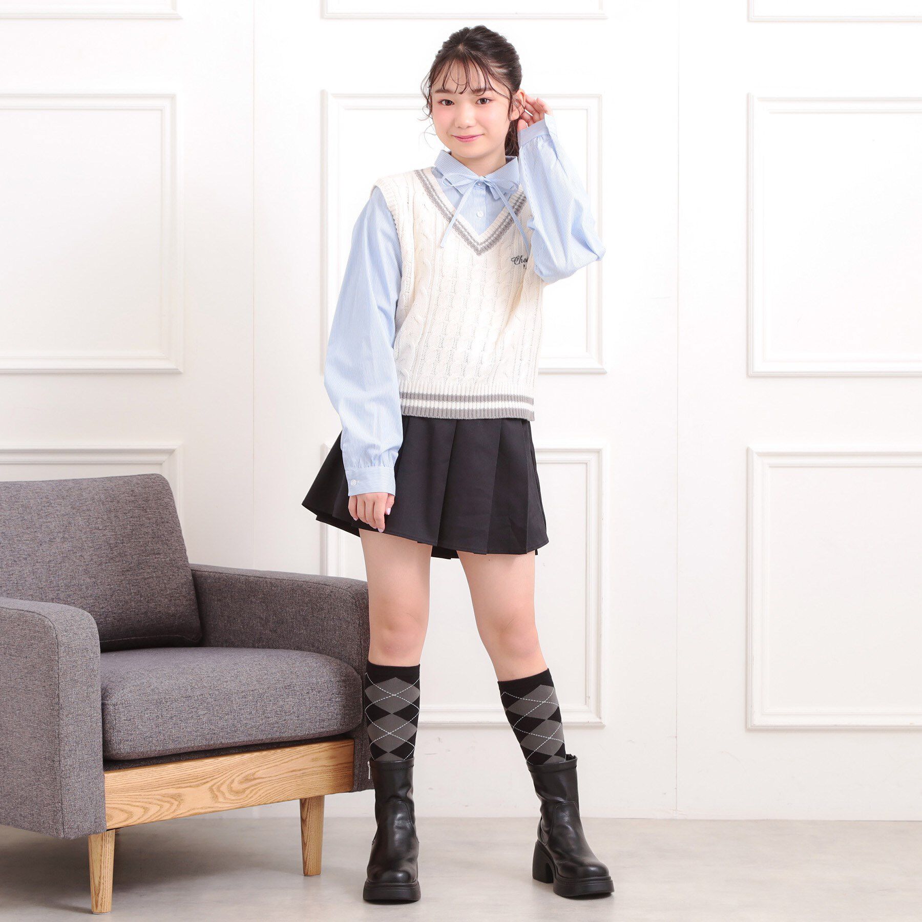 PINK-latte「ニットベストレイヤード長袖シャツ」|シャツ・ブラウス|